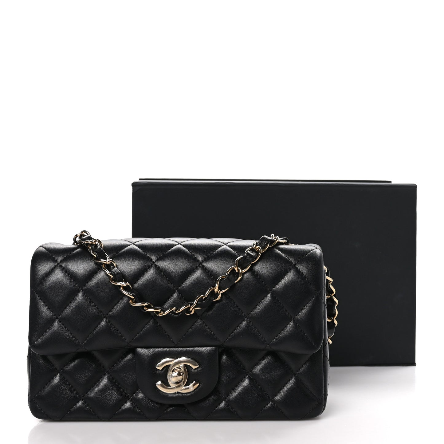 Lambskin Quilted Mini Rectangular Flap Black