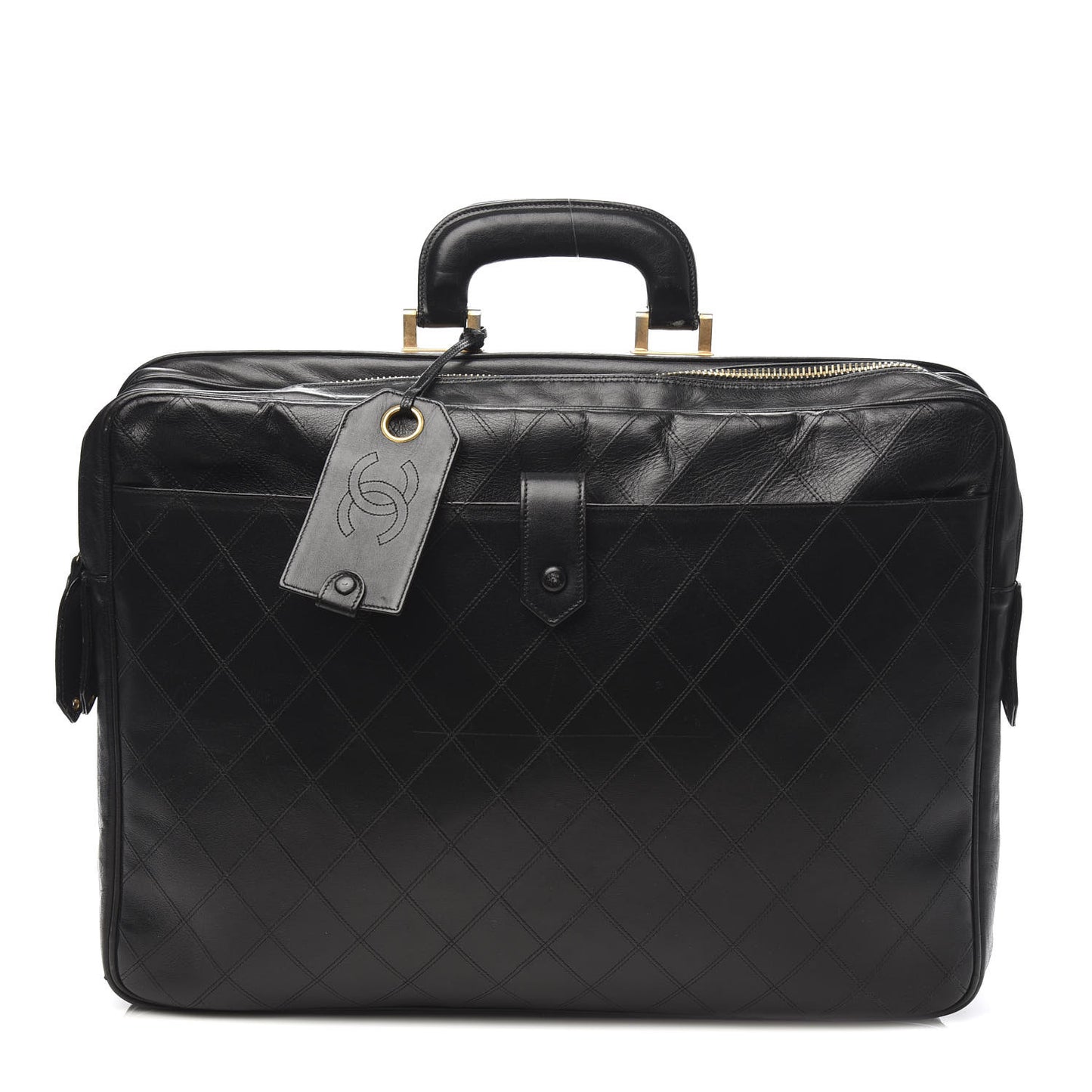 Lambskin Stitched Suitcase Travel Bag Black