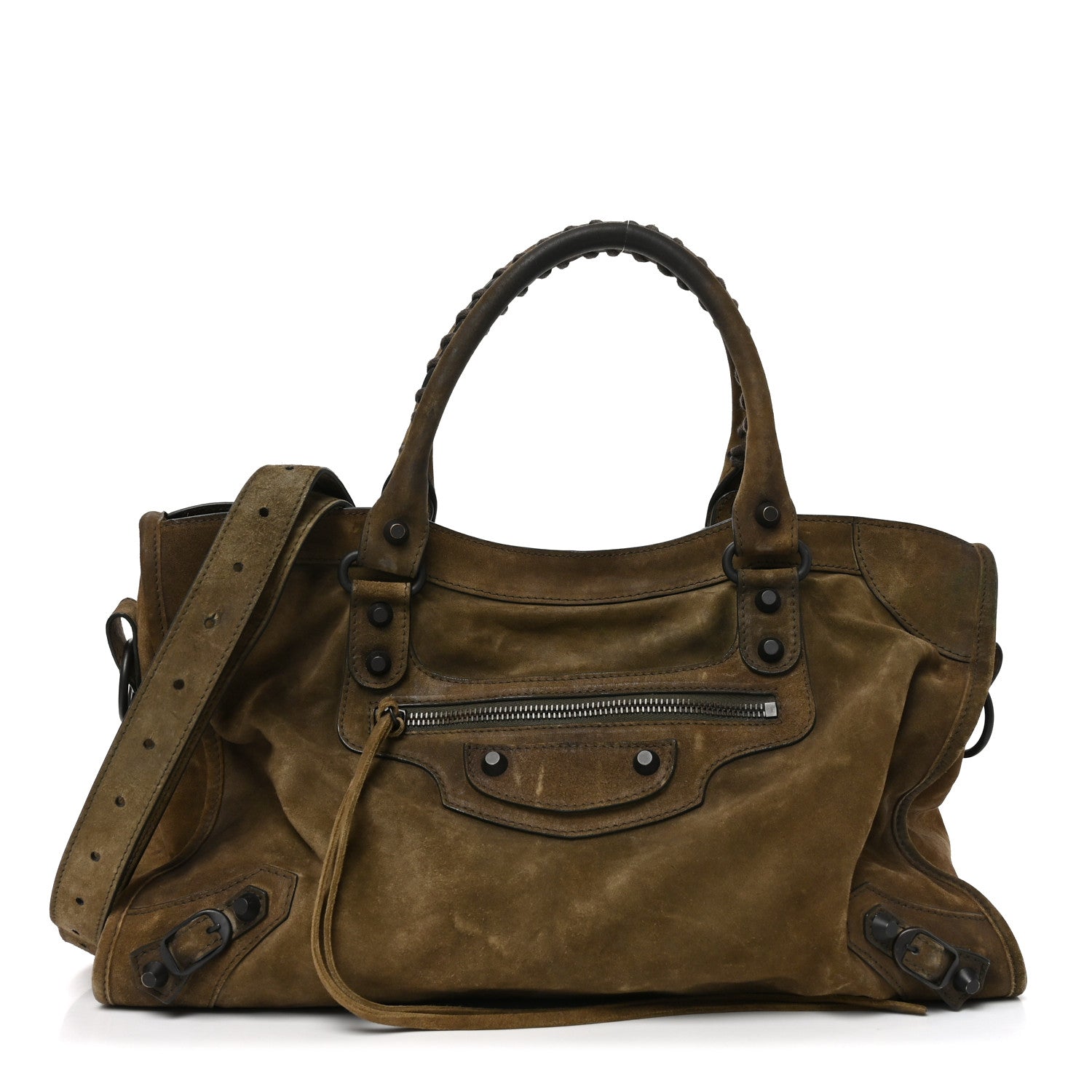 Balenciaga Waxed Suede Calfskin Classic Hardware Medium Le City Khaki 1 of 10