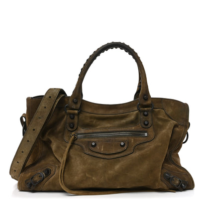 Balenciaga Waxed Suede Calfskin Classic Hardware Medium Le City Khaki 1 of 10