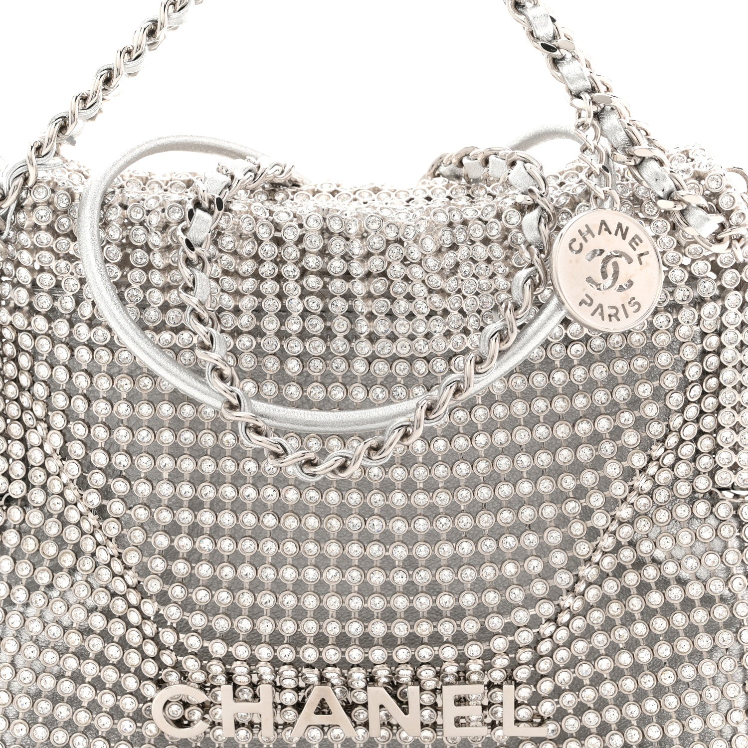 Chanel Crystal Embellished Metallic Lambskin Mini Chanel 22 Silver 8 of 11