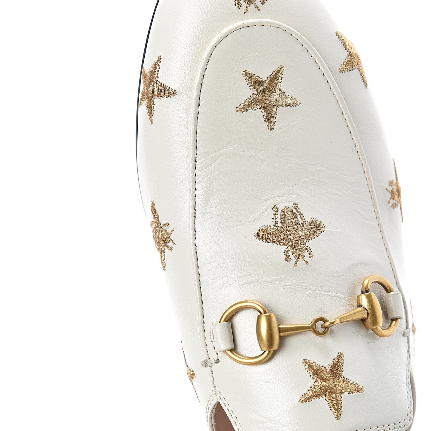 Goatskin Bee Star Embroidered Womens Princetown Slippers 35 Mystic White