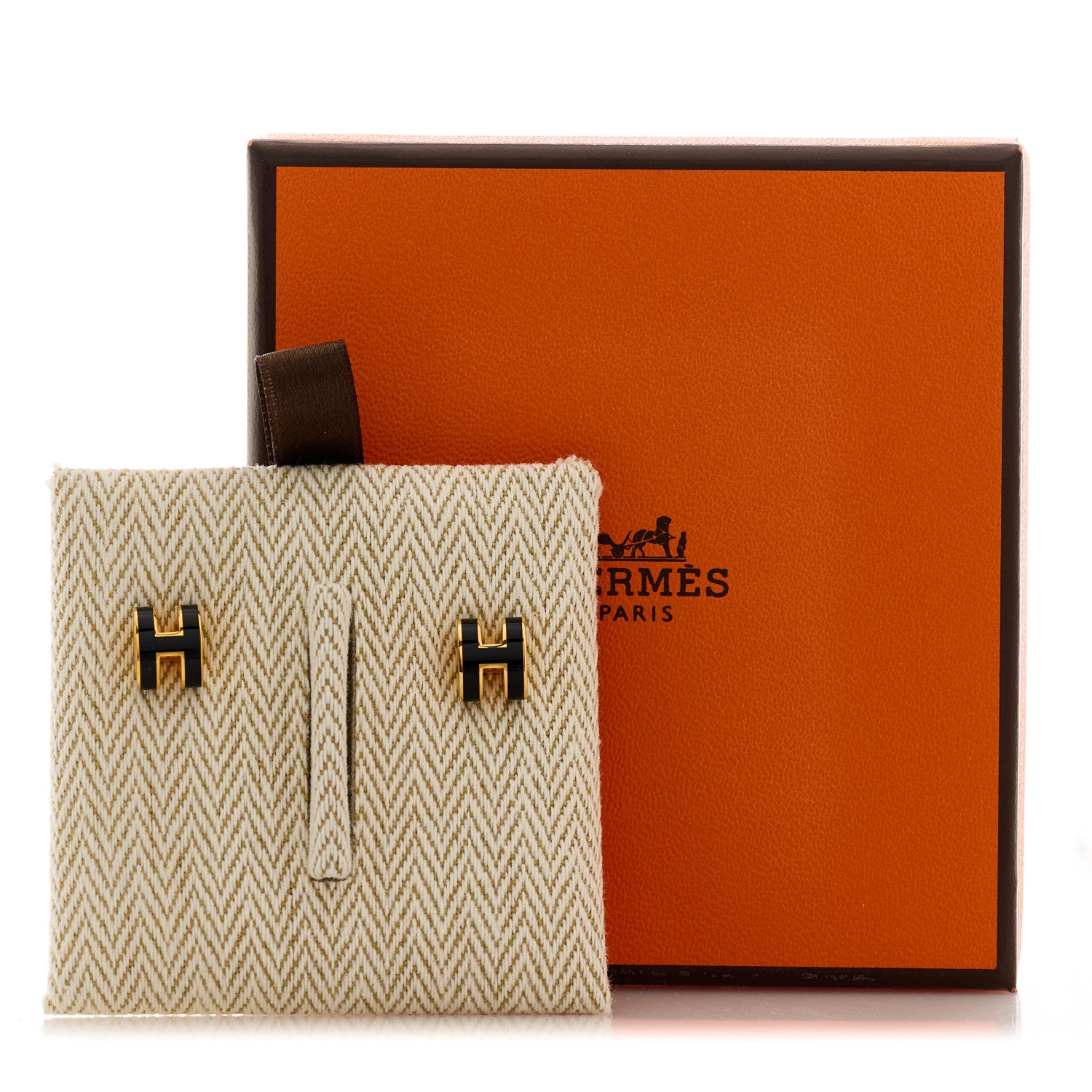 Hermes Gold Lacquered Mini Pop H Earrings Black 5 of 5