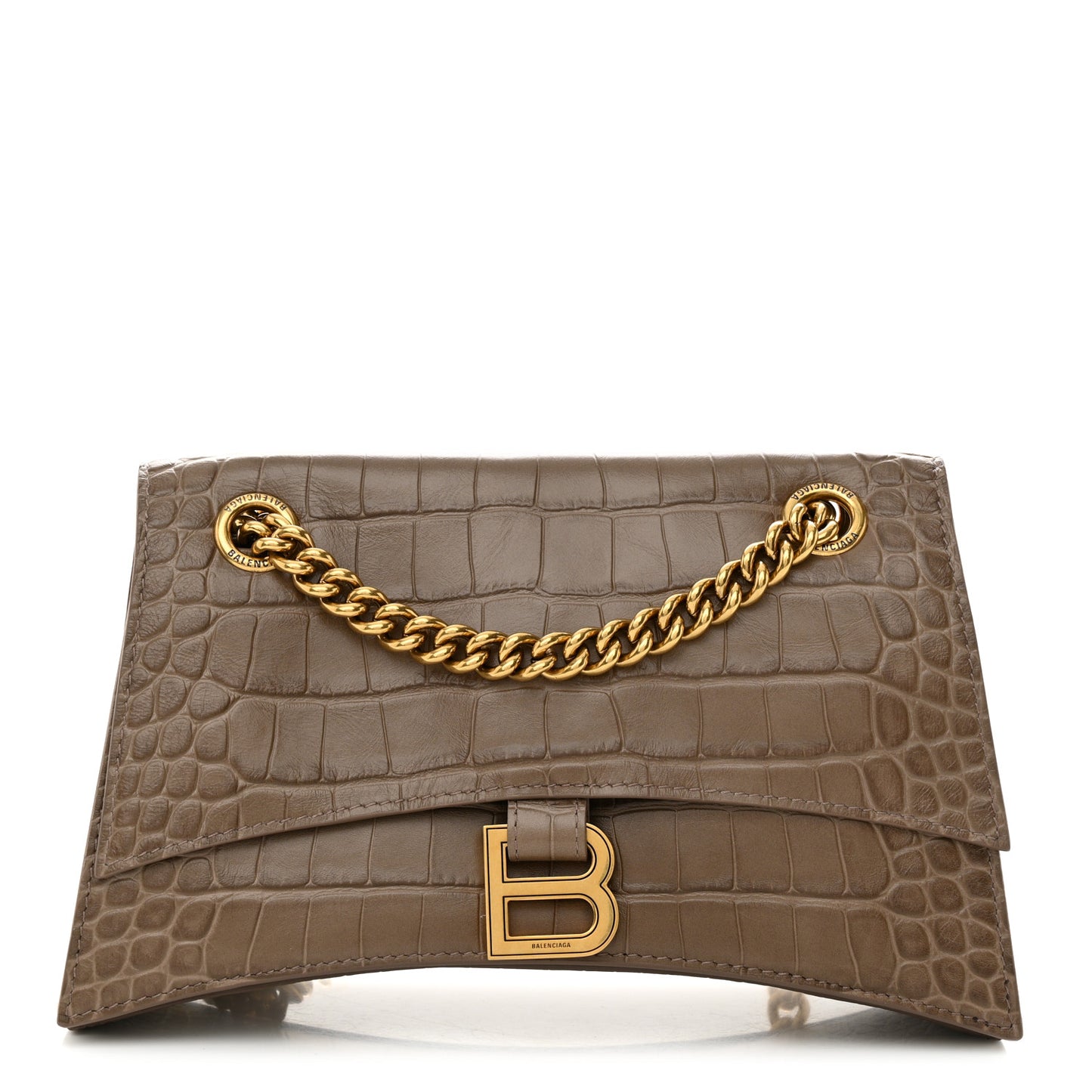 Extra Supple Calfskin Crocodile Embossed Small Crush Chain Bag Dark Mink Grey