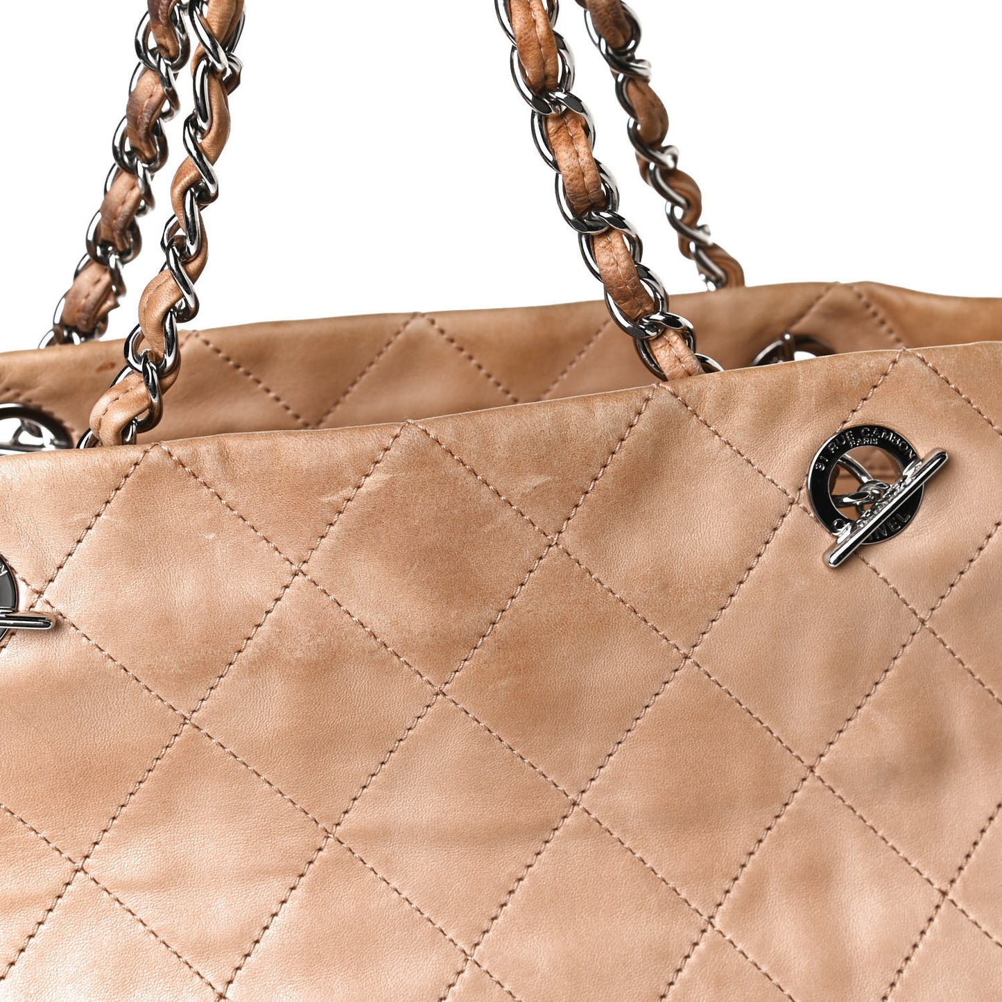 Calfskin Stitched VIP Medium Shopping Tote Beige Black