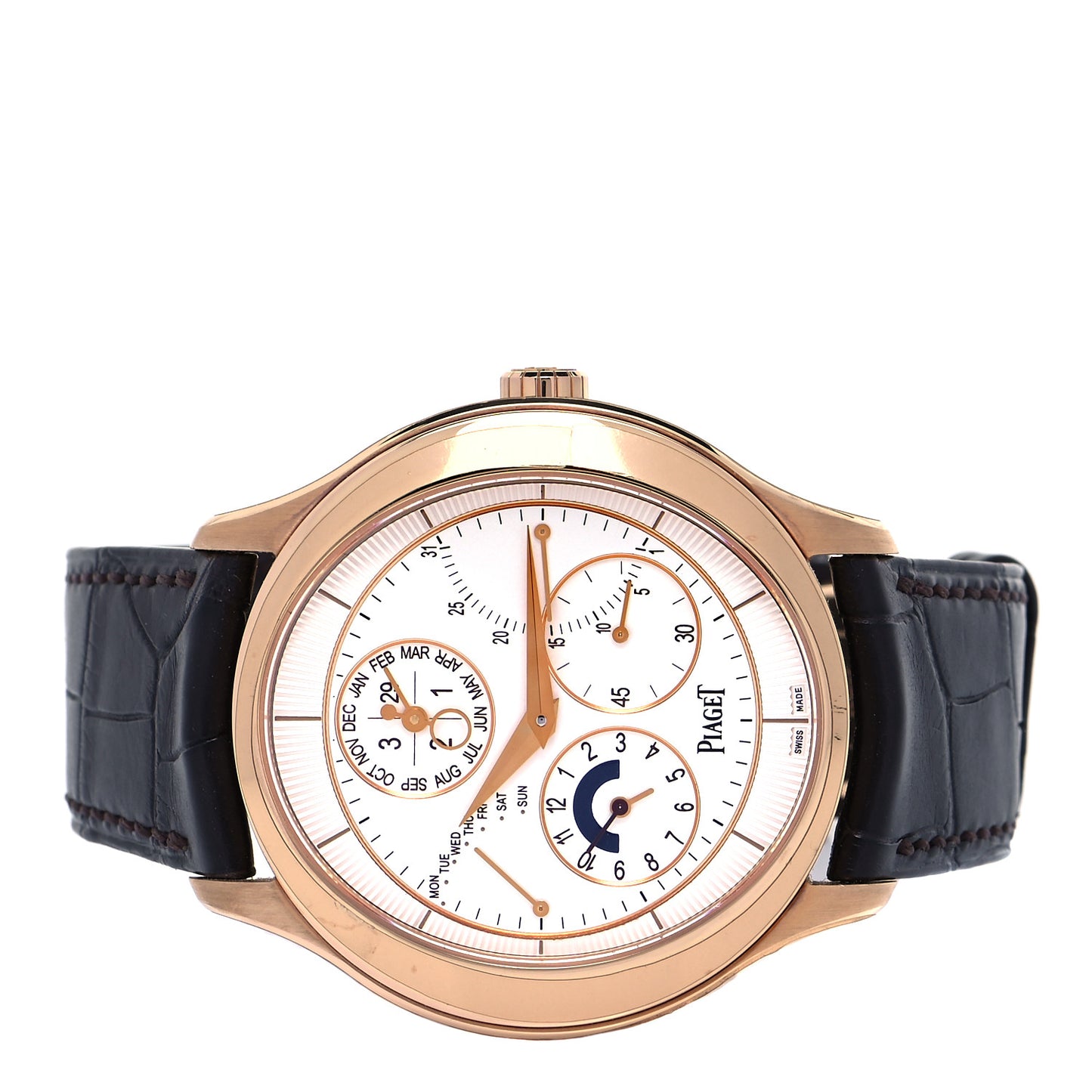 18K Rose Gold Alligator 43mm Gouverneur Perpetual Calendar Automatic Watch