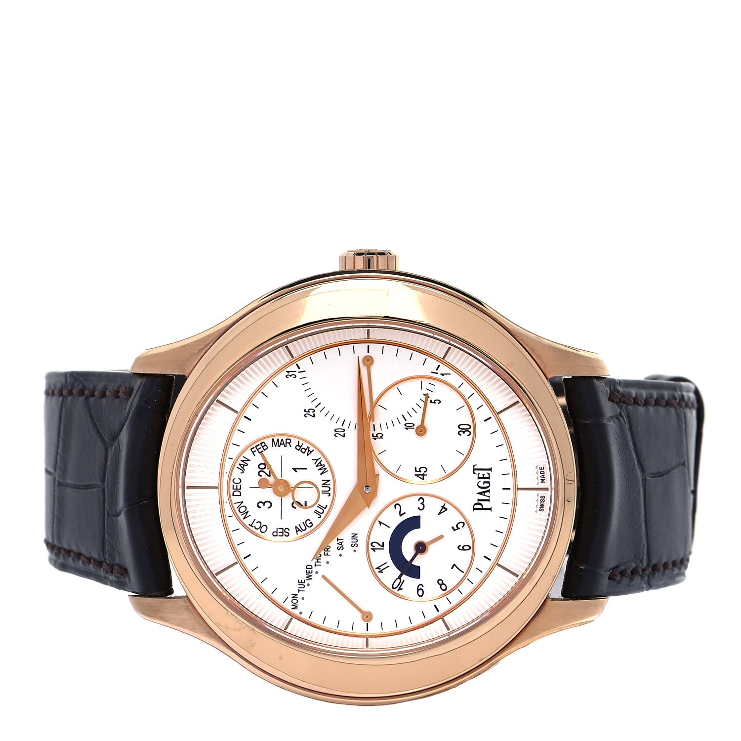 Piaget 18K Rose Gold Alligator 43mm Gouverneur Perpetual Calendar Automatic Watch 2 of 5