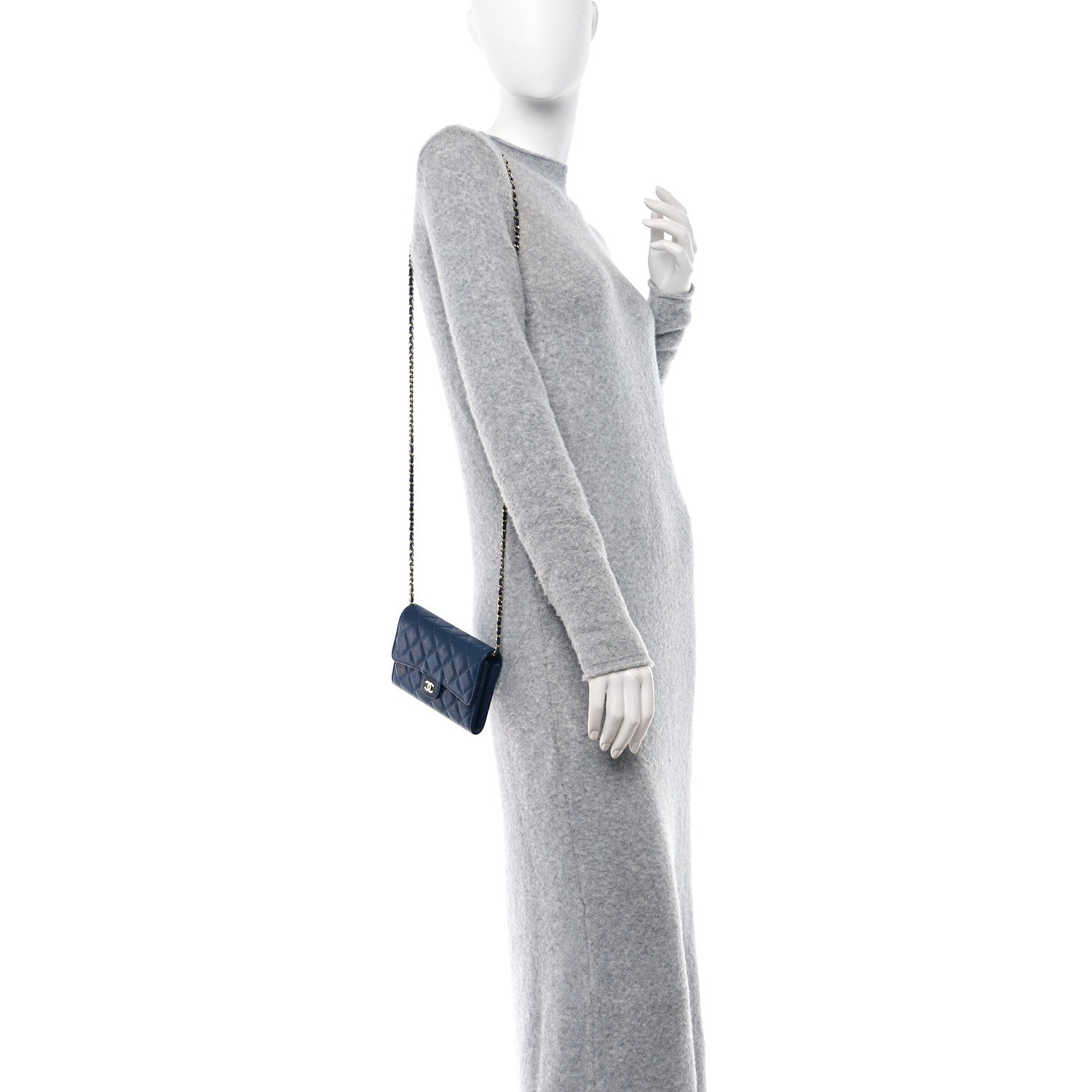 Chanel Caviar Quilted Classic Clutch With Chain Blue 2 of 14