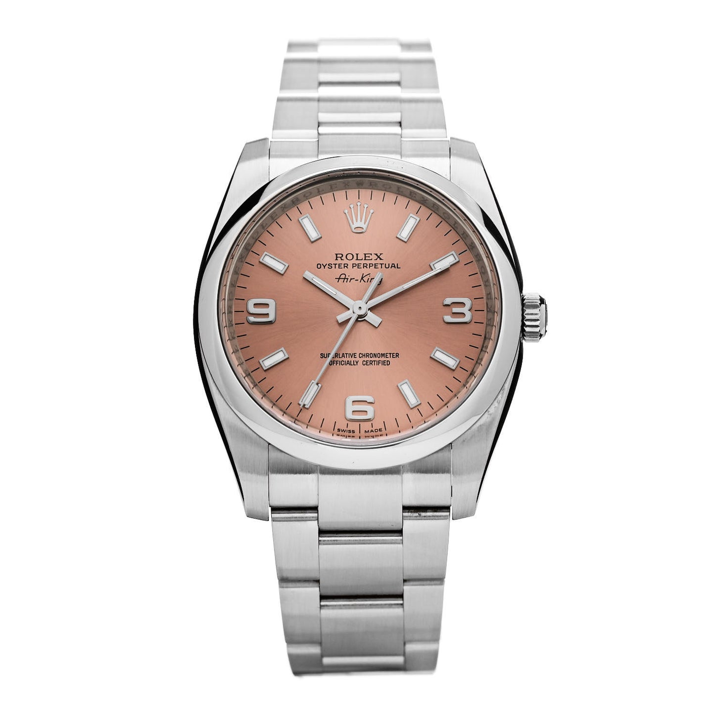 Stainless Steel 34mm Air-King Oyster Perpetual Precision Watch Pink 114200
