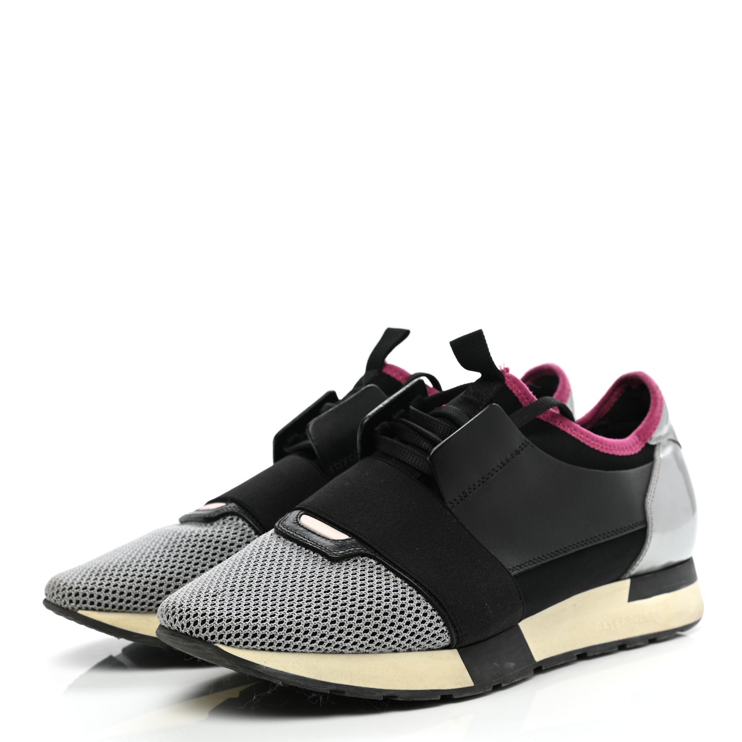 Calfskin Neoprene Mesh Suede Womens Race Runner Sneakers 42 Black Silver Pink