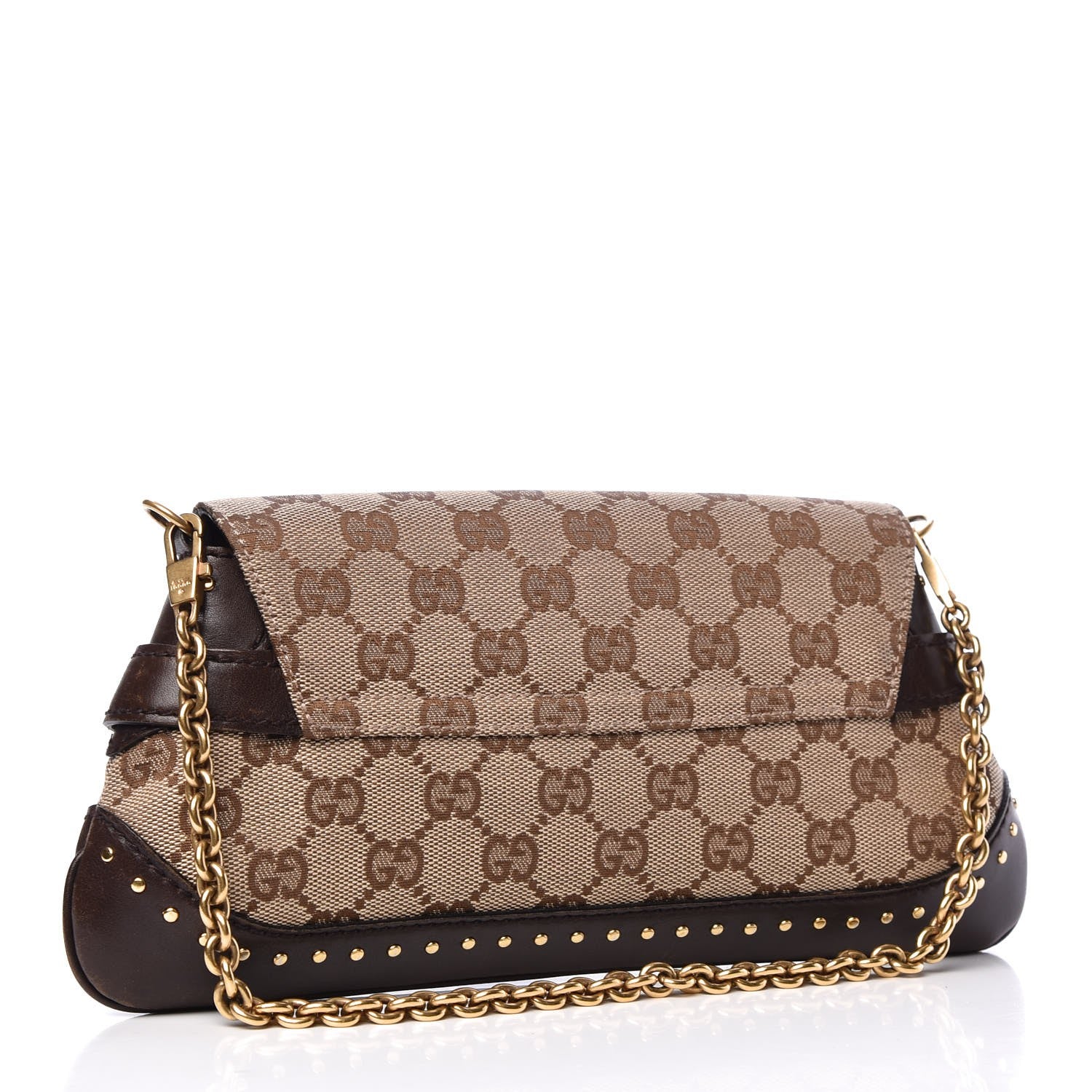 Gucci Monogram Studded Horsebit Clutch Dark Brown 3 of 13