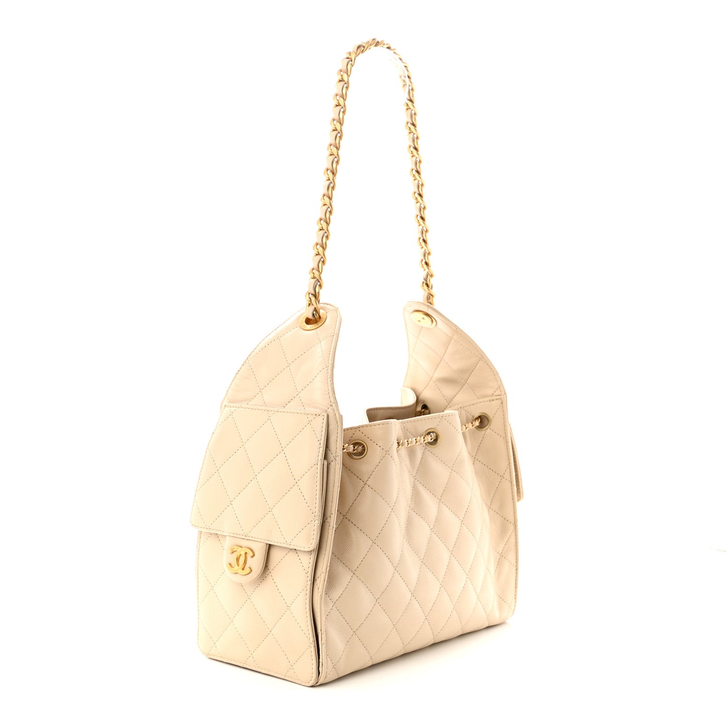 Caviar Quilted Small Chanel 25 Handbag Beige