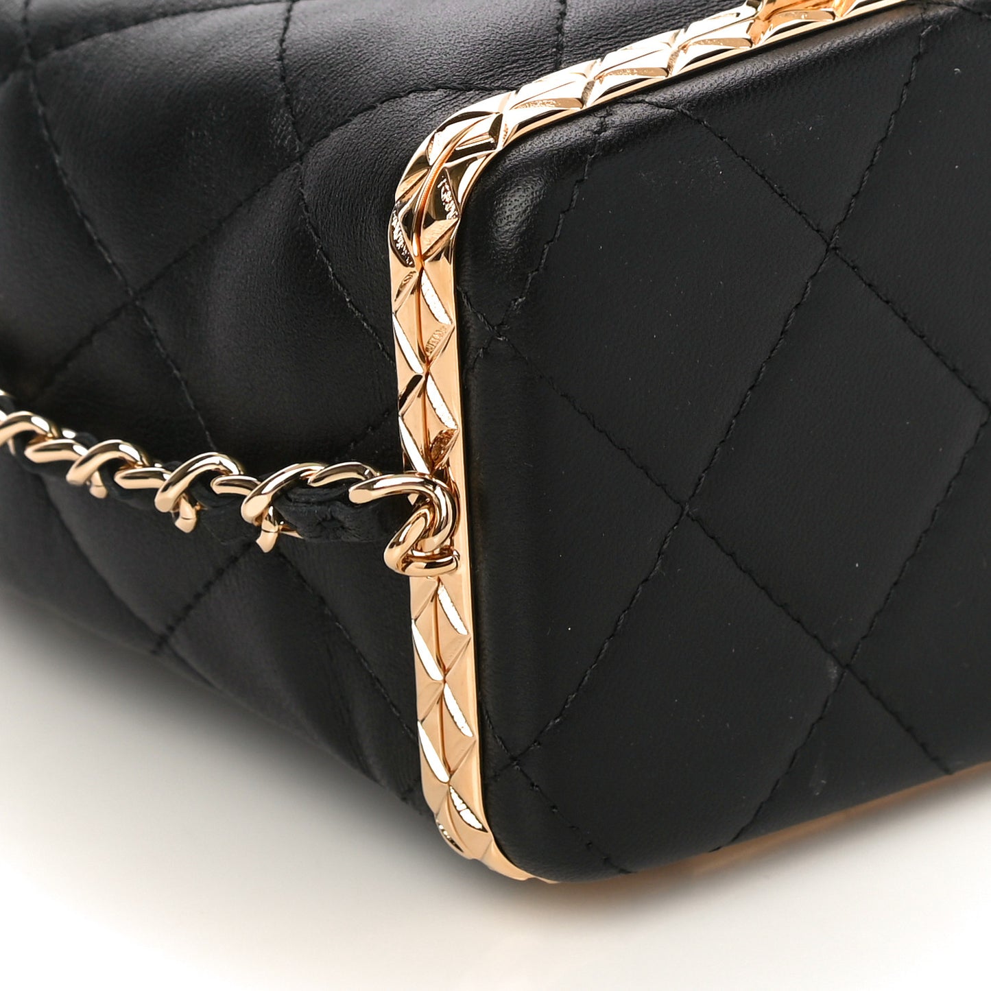 Metal Lambskin Quilted Small Chain Bucket Bag Black