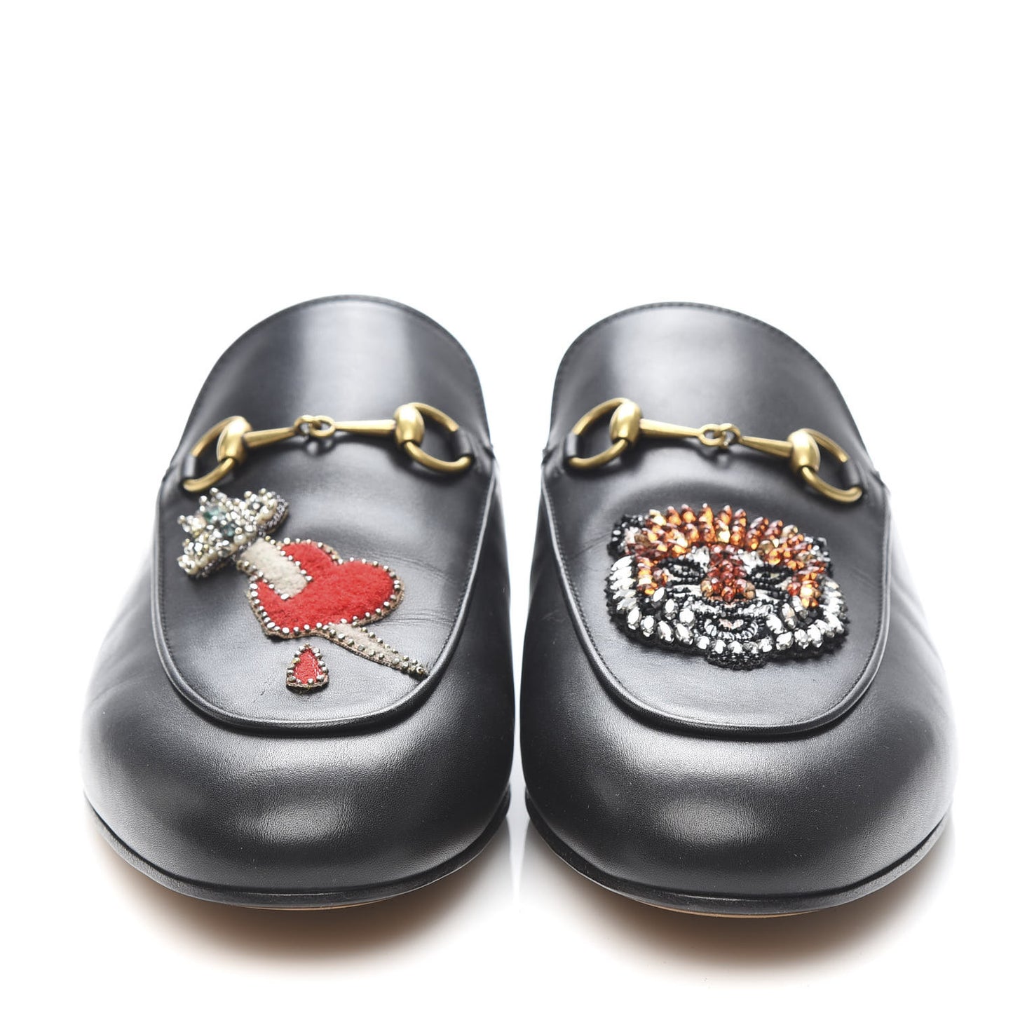 Calfskin Crystal Tiger Embroidered Princetown Slippers 41 Black
