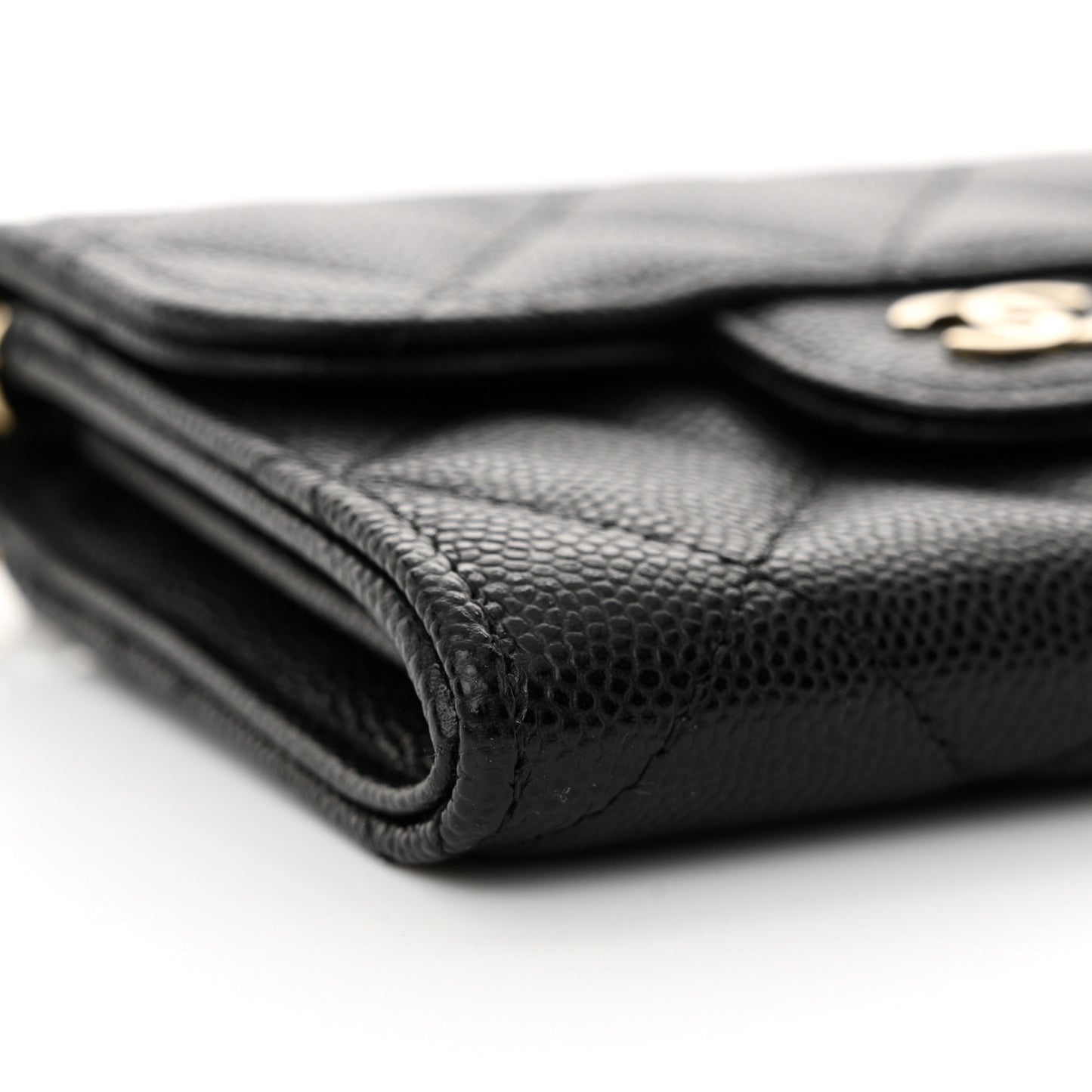 Caviar Quilted Flap Card Holder On Chain Black
