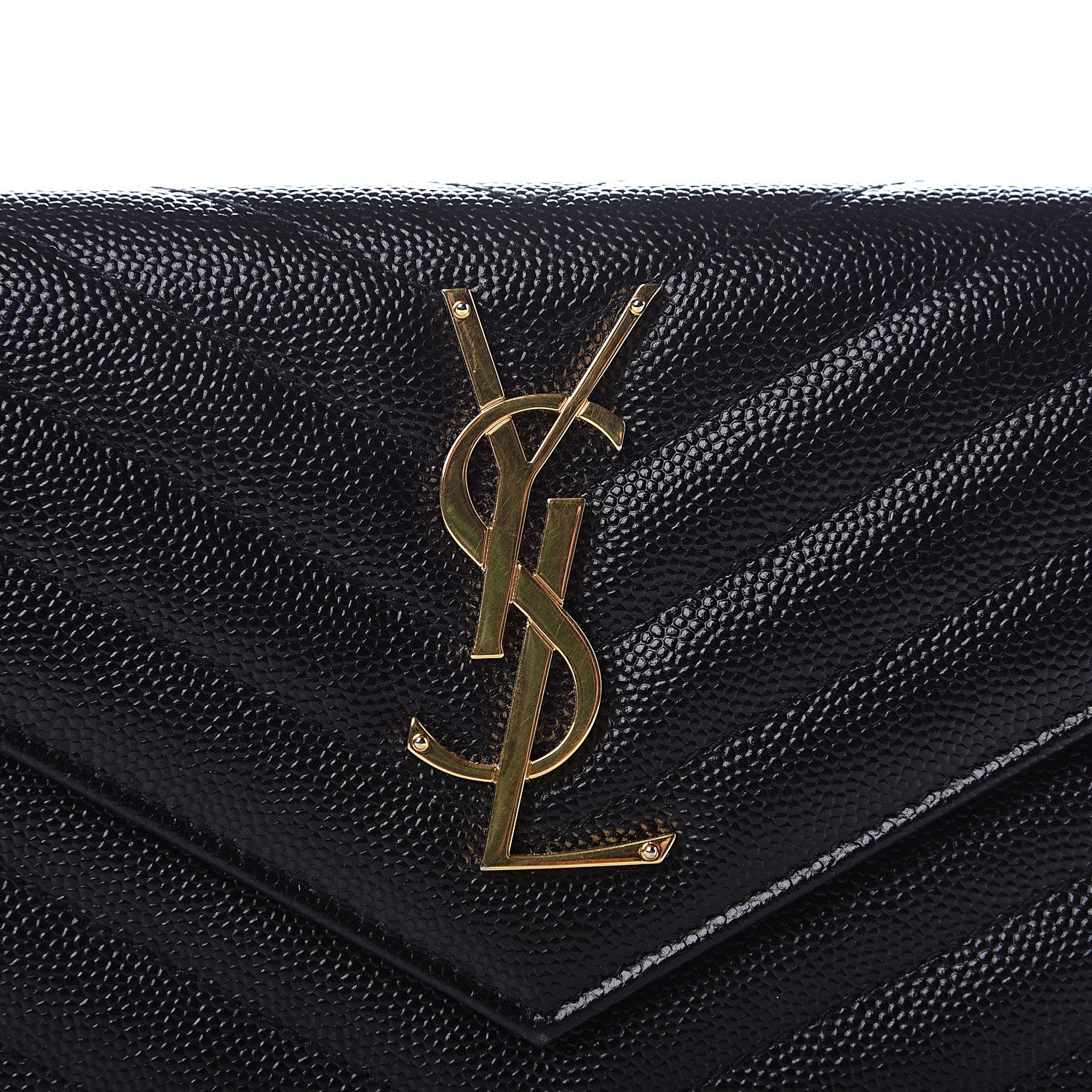 Saint Laurent Grain De Poudre Matelasse Chevron Monogram Flap Wallet Black 9 of 9