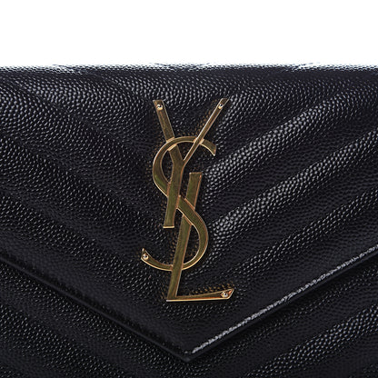 Saint Laurent Grain De Poudre Matelasse Chevron Monogram Flap Wallet Black 9 of 9