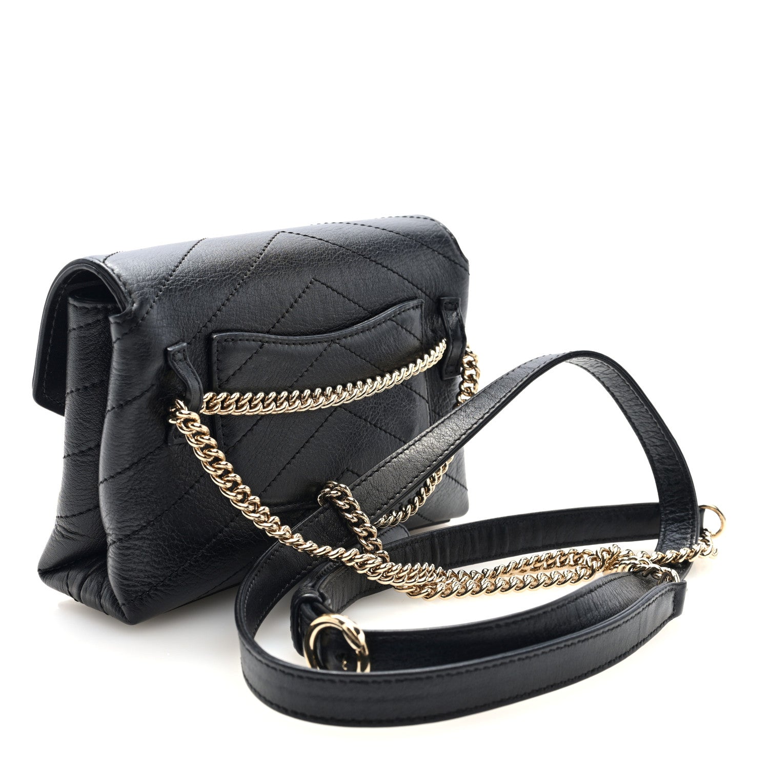 CHANEL ブラック キルティング ウエスト　ボディバッグ Chanel Calfskin Chevron Stitched Coco Waist Bag Black 1777637