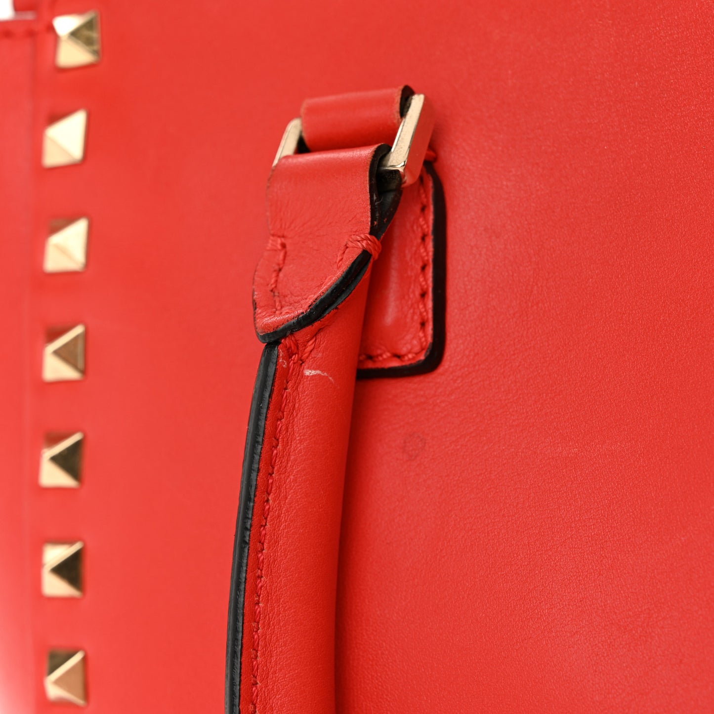 Vitello Small Rockstud Double Handle Tote Deep Orange