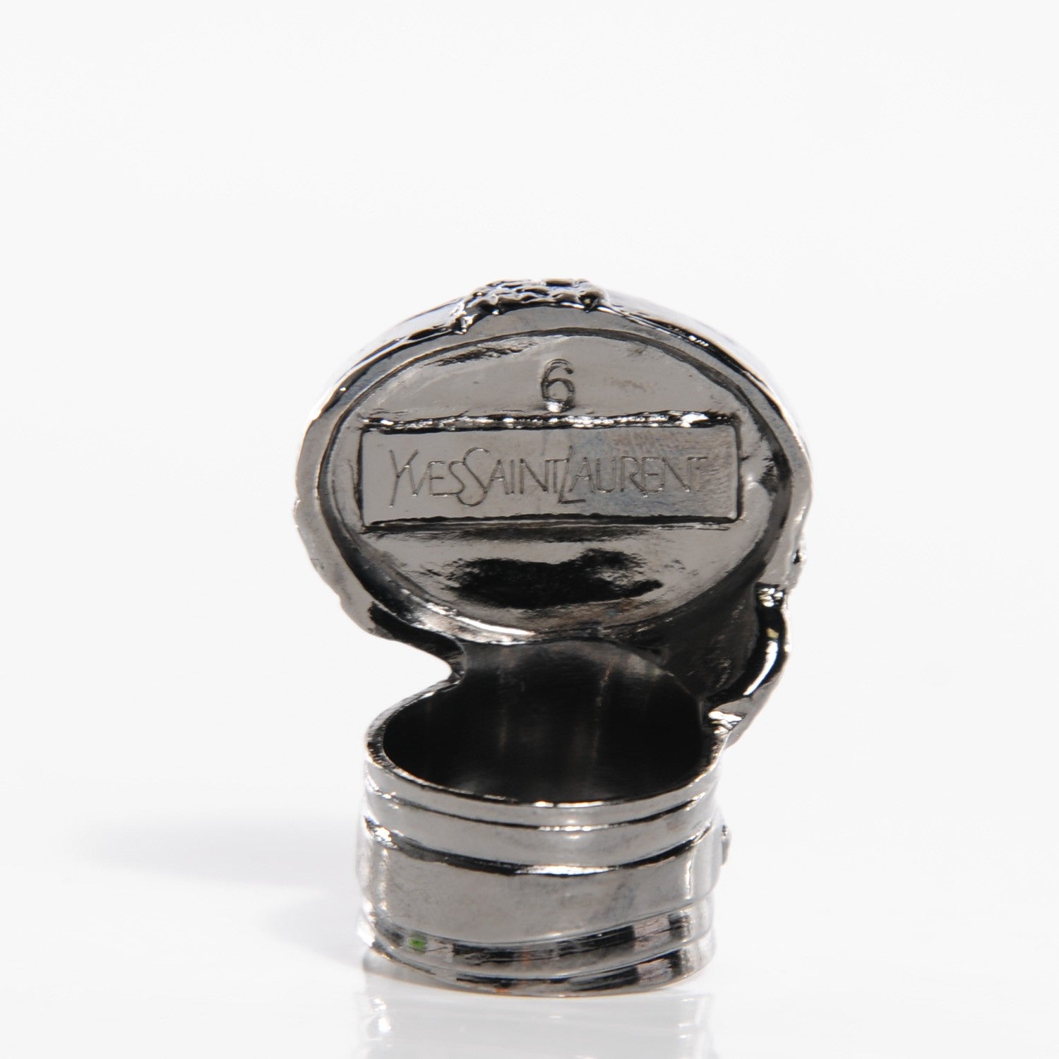 Saint Laurent Ruthenium Glass Cabochon Arty Ovale Ring 6 Red 3 of 4