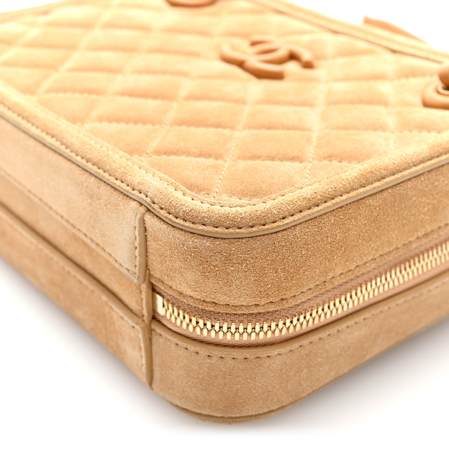 Chanel Suede Quilted CC Tassel Camera Case Light Brown 10 of 10