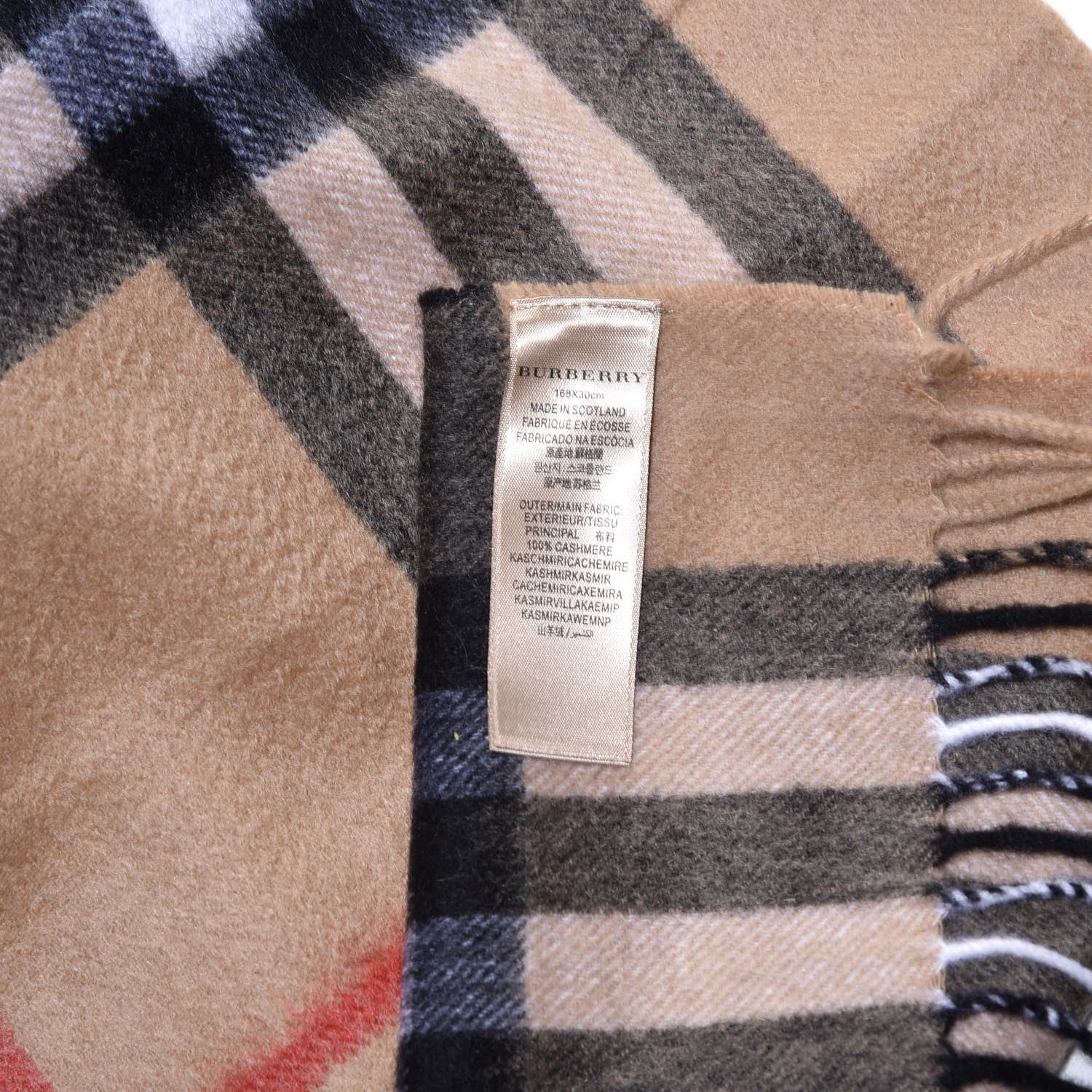 Burberry Cashmere Giant Check Fringe Scarf Camel 4 of 5