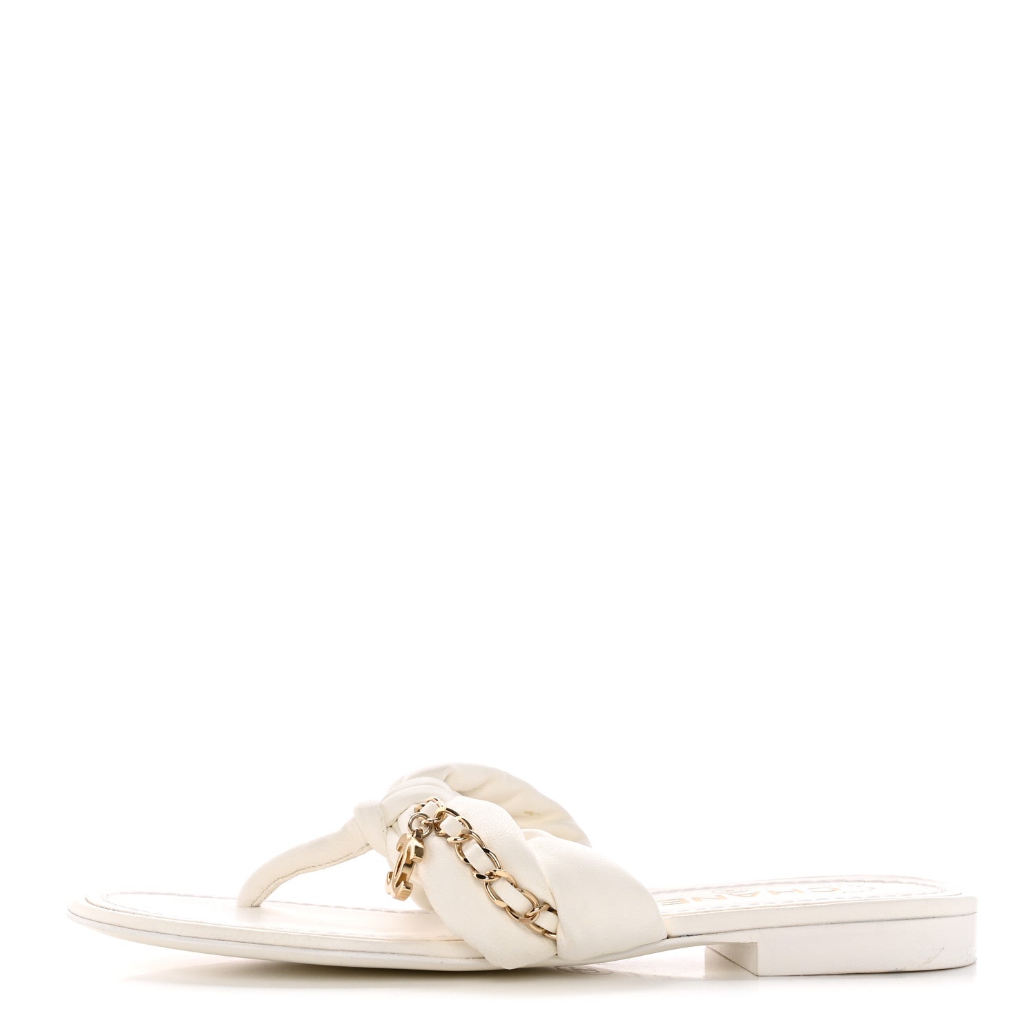 Chanel Lambskin Chain CC Thong Sandals 35 White 1 of 12
