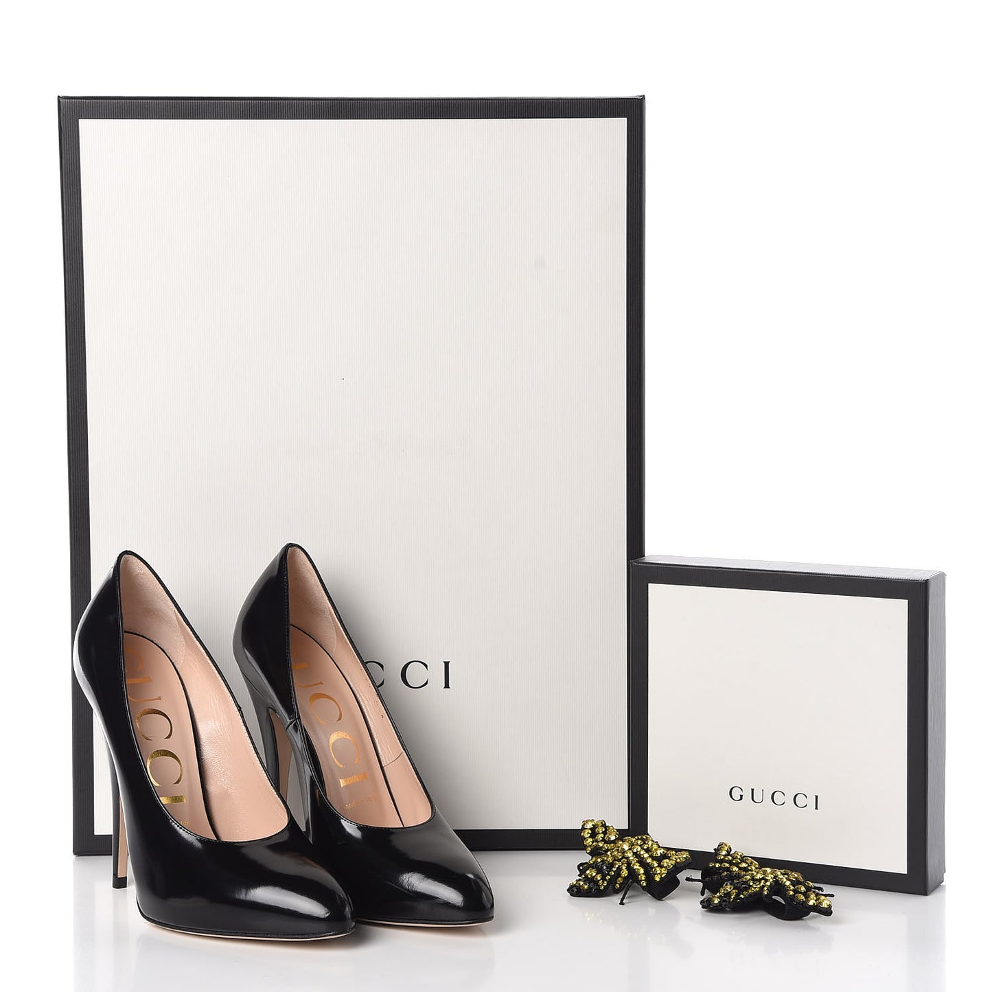 Polished Calfskin Removable Bee Elaisa Platform High Heel Pumps 37 Black
