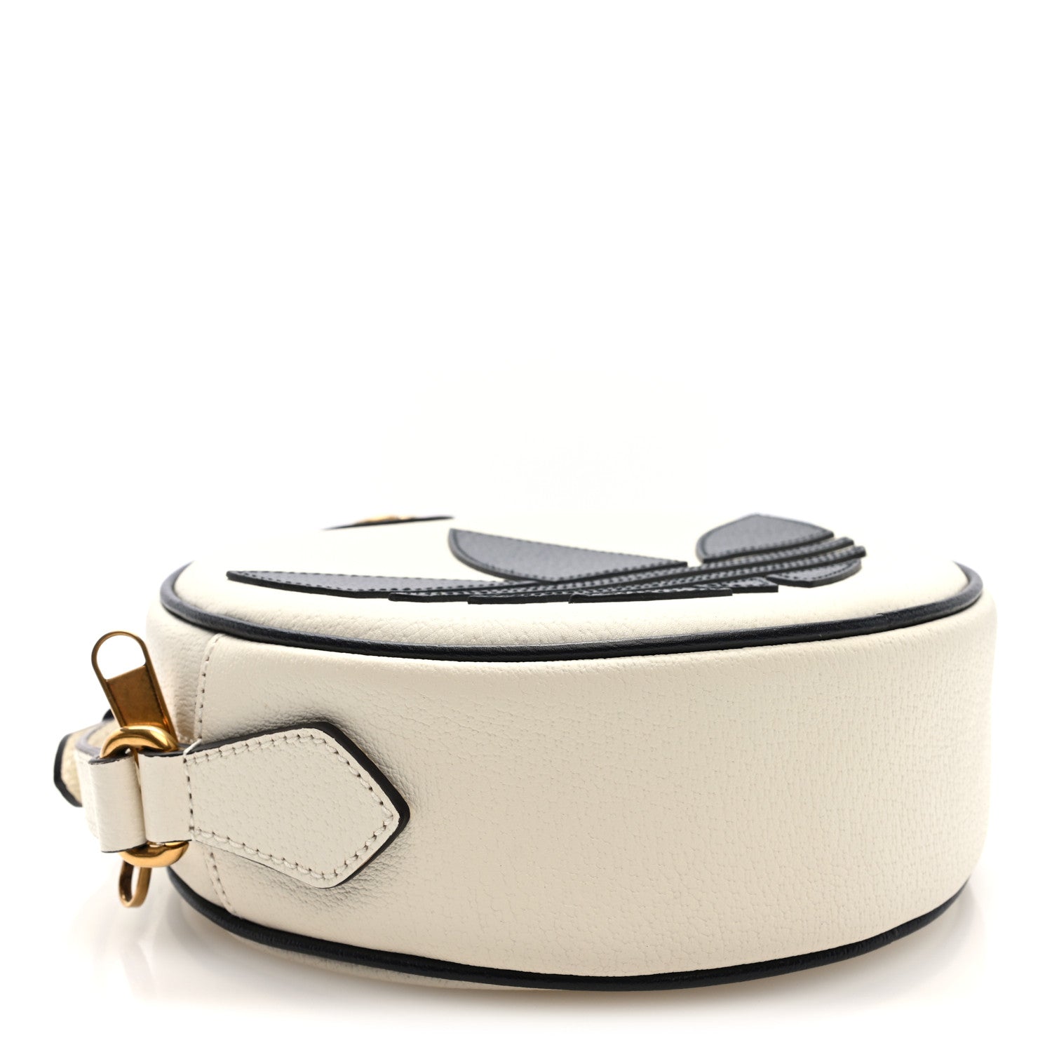 Gucci X ADIDAS Textured Dollar Calfskin Web Trefoil Logo Small Ophidia Round Shoulder Bag Off White Black 3 of 10