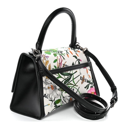 Balenciaga X GUCCI Canvas Boarded Plutone Calfskin Flora Logo Print Small Hourglass Top Handle Bag White Multicolor Black 3 of 10