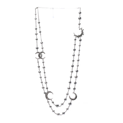Chanel Pearl Baguette Crystal CC Moon Long Necklace Silver 3 of 5