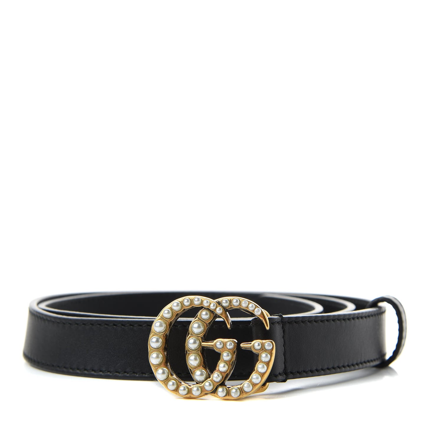Moon Calfskin Pearl Double G 20mm Belt 80 32 Black Cream
