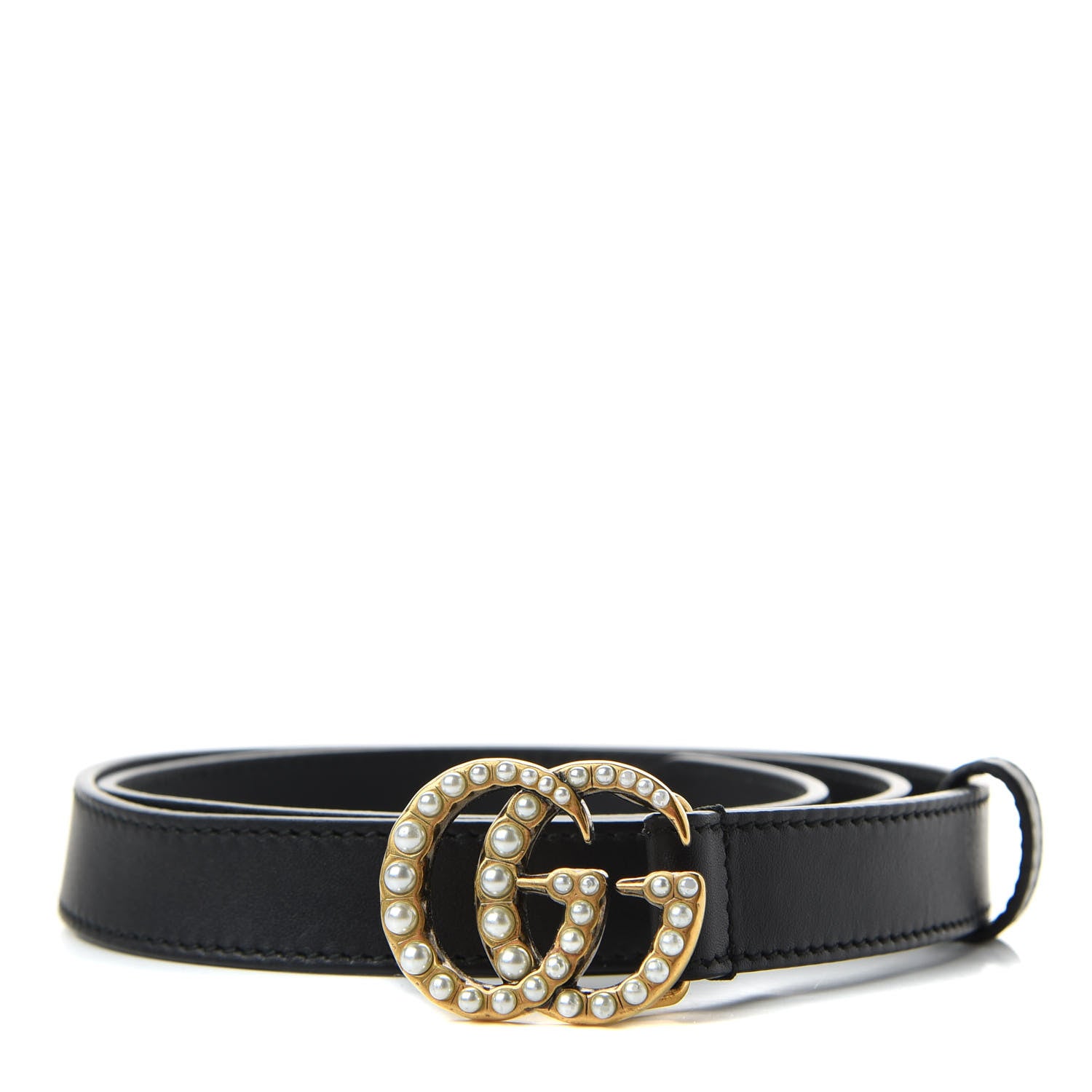 Gucci Moon Calfskin Pearl Double G 20mm Belt 80 32 Black Cream 1 of 5
