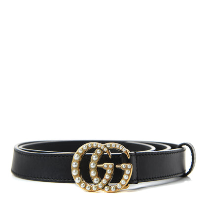 Gucci Moon Calfskin Pearl Double G 20mm Belt 80 32 Black Cream 1 of 5