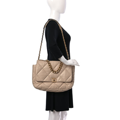Chanel Lambskin Quilted Maxi Chanel 19 Flap Light Beige 2 of 12