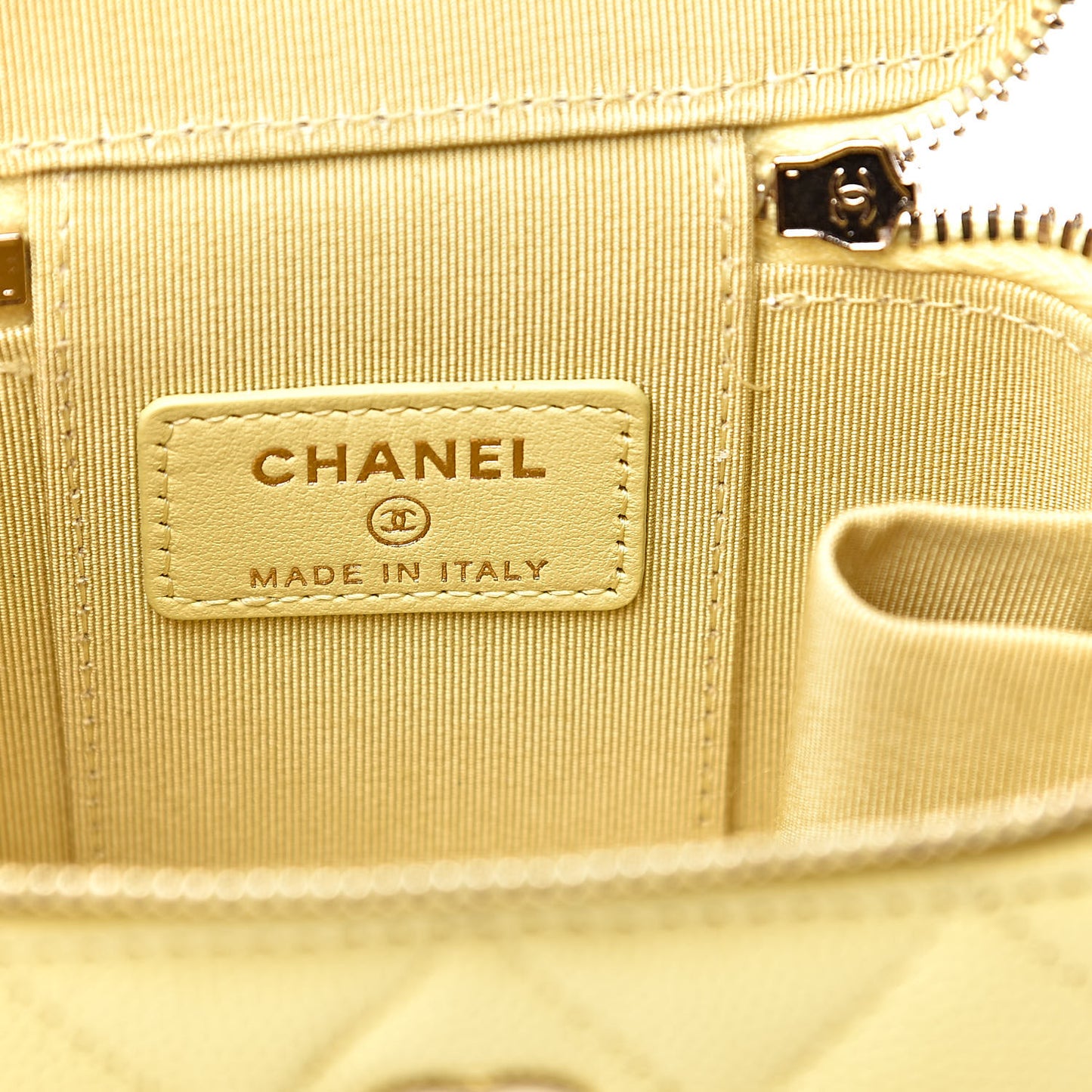 Caviar Quilted Mini Vanity Case With Chain Yellow