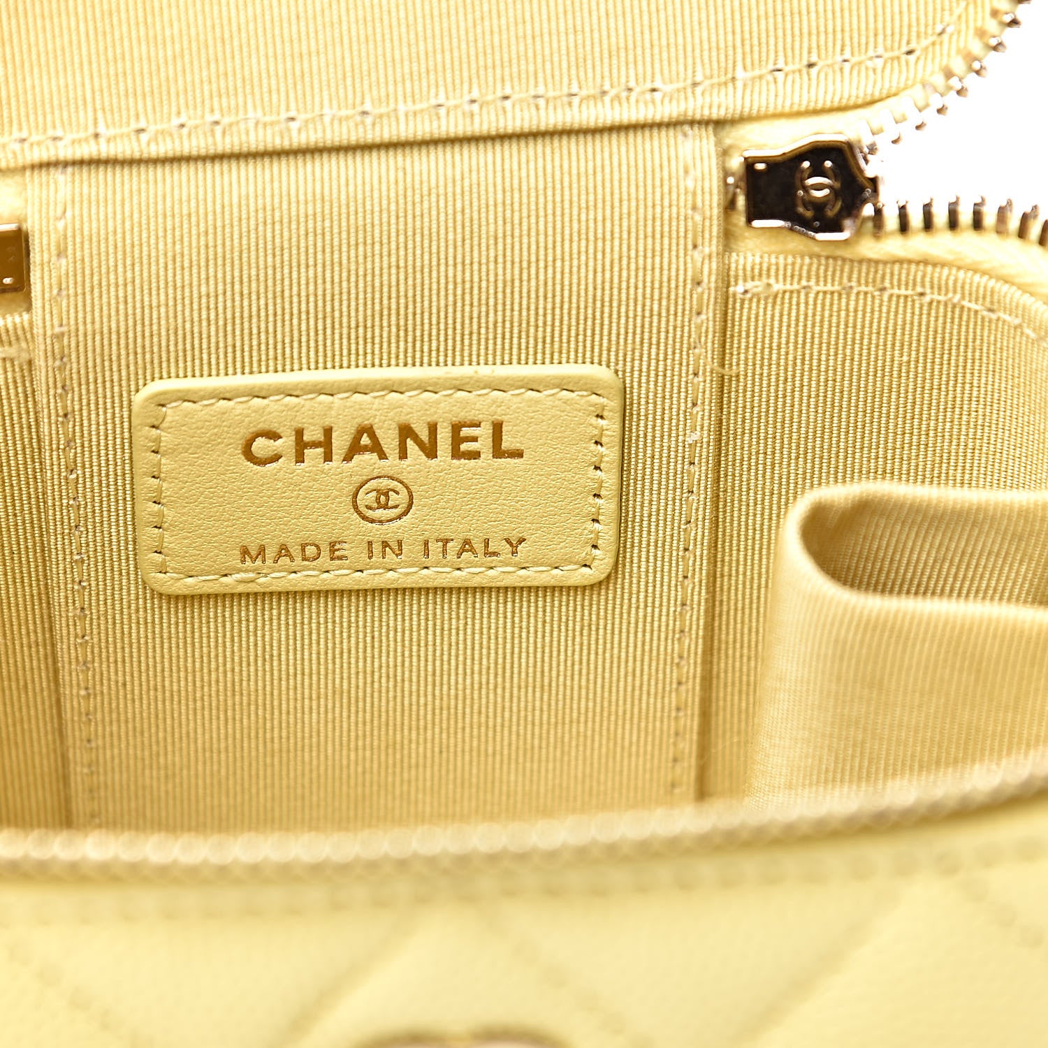 Chanel Caviar Quilted Mini Vanity Case With Chain Yellow 6 of 10