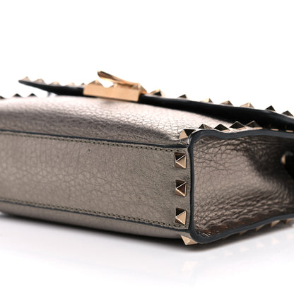 Valentino Garavani Metallic Pebbled Calfskin Medium Rockstud Flip Lock Crossbody Bag Sasso 11 of 12
