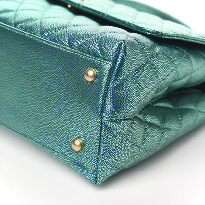Chanel Metallic Caviar Quilted Small Coco Handle Flap Blue 8 of 10