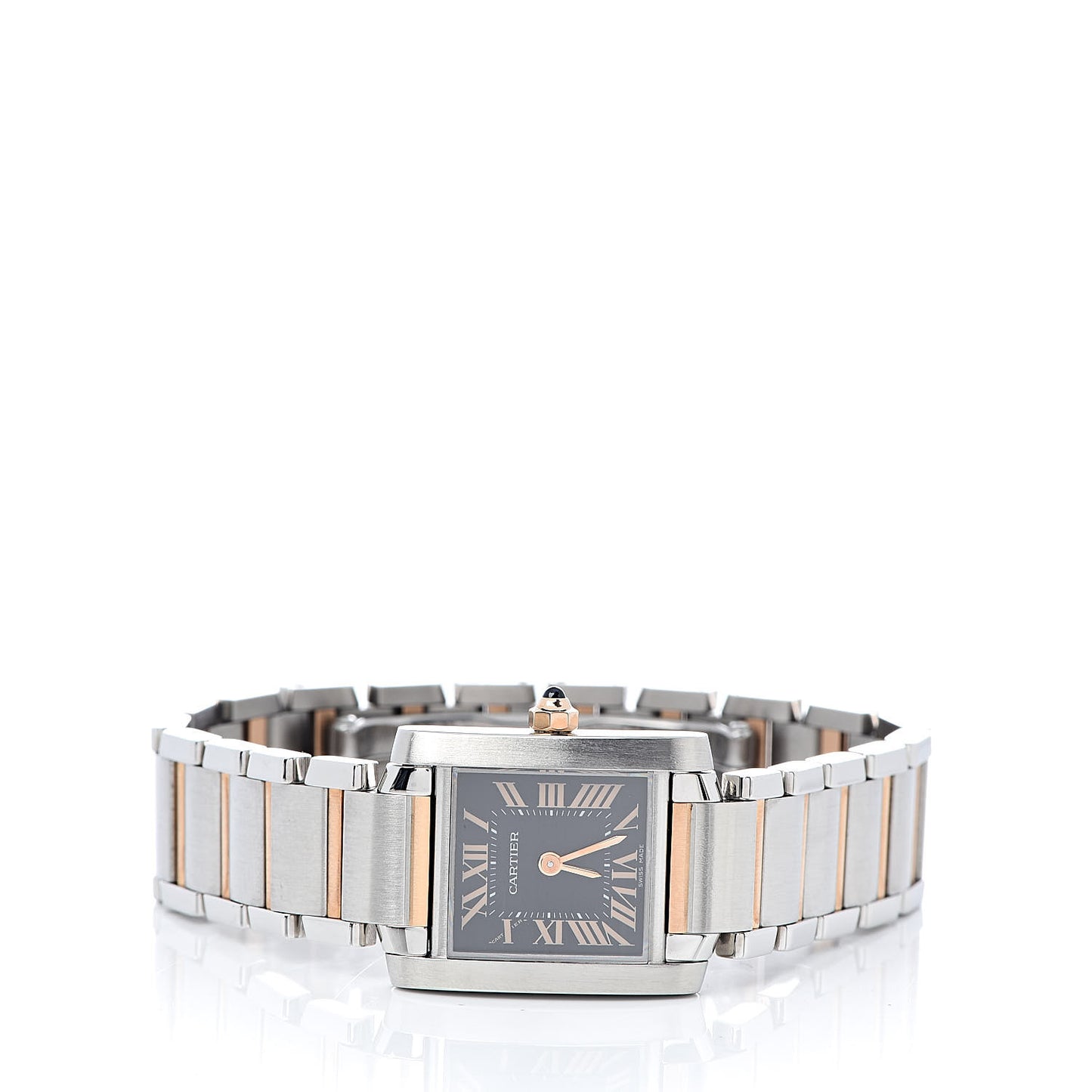 Stainless Steel 18K Pink Gold 20mm Tank Francaise Quartz Watch Black