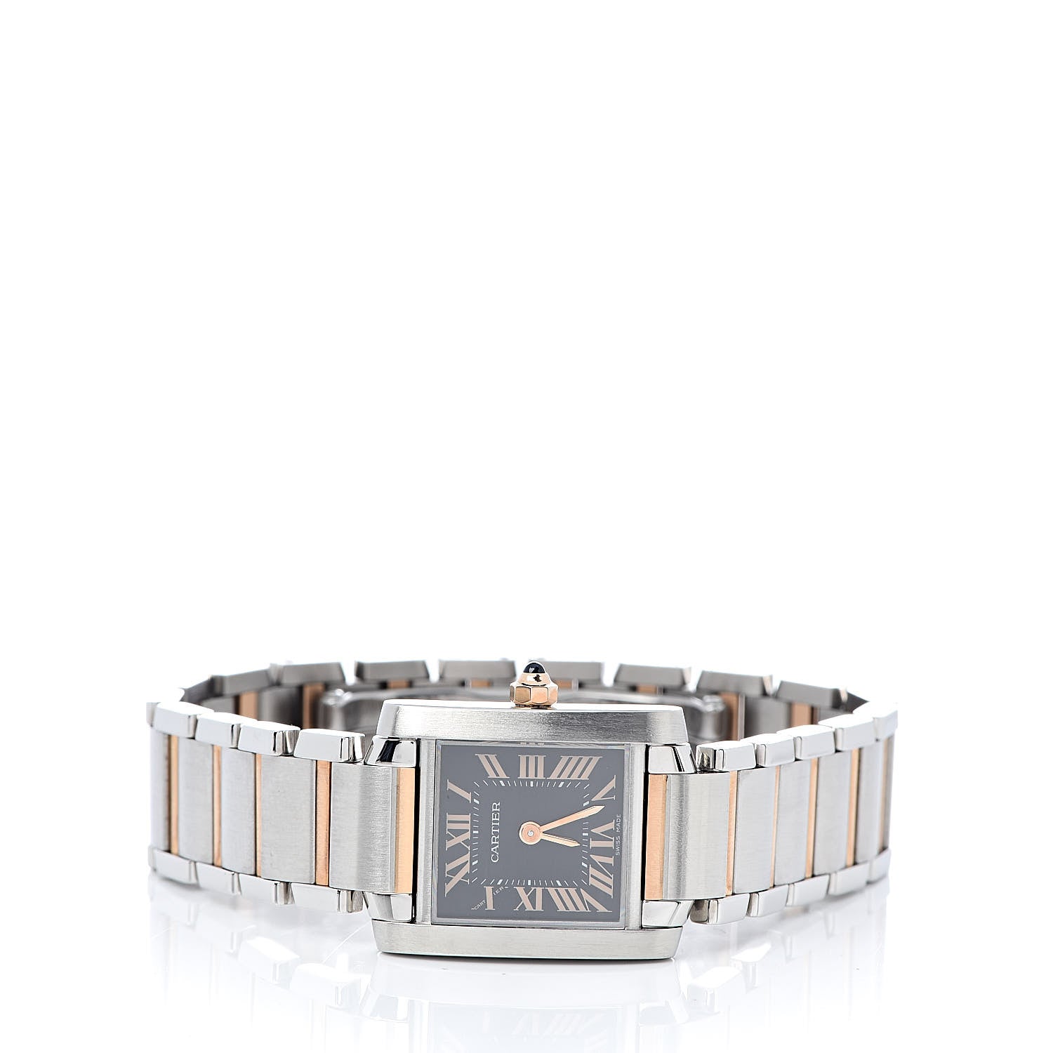Cartier Stainless Steel 18K Pink Gold 20mm Tank Francaise Quartz Watch Black 3 of 8