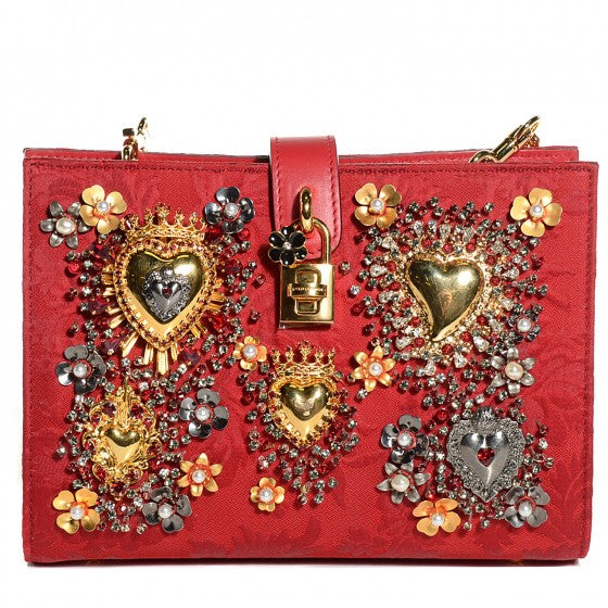 Brocade Crystal Embellished Carmen Bag Red