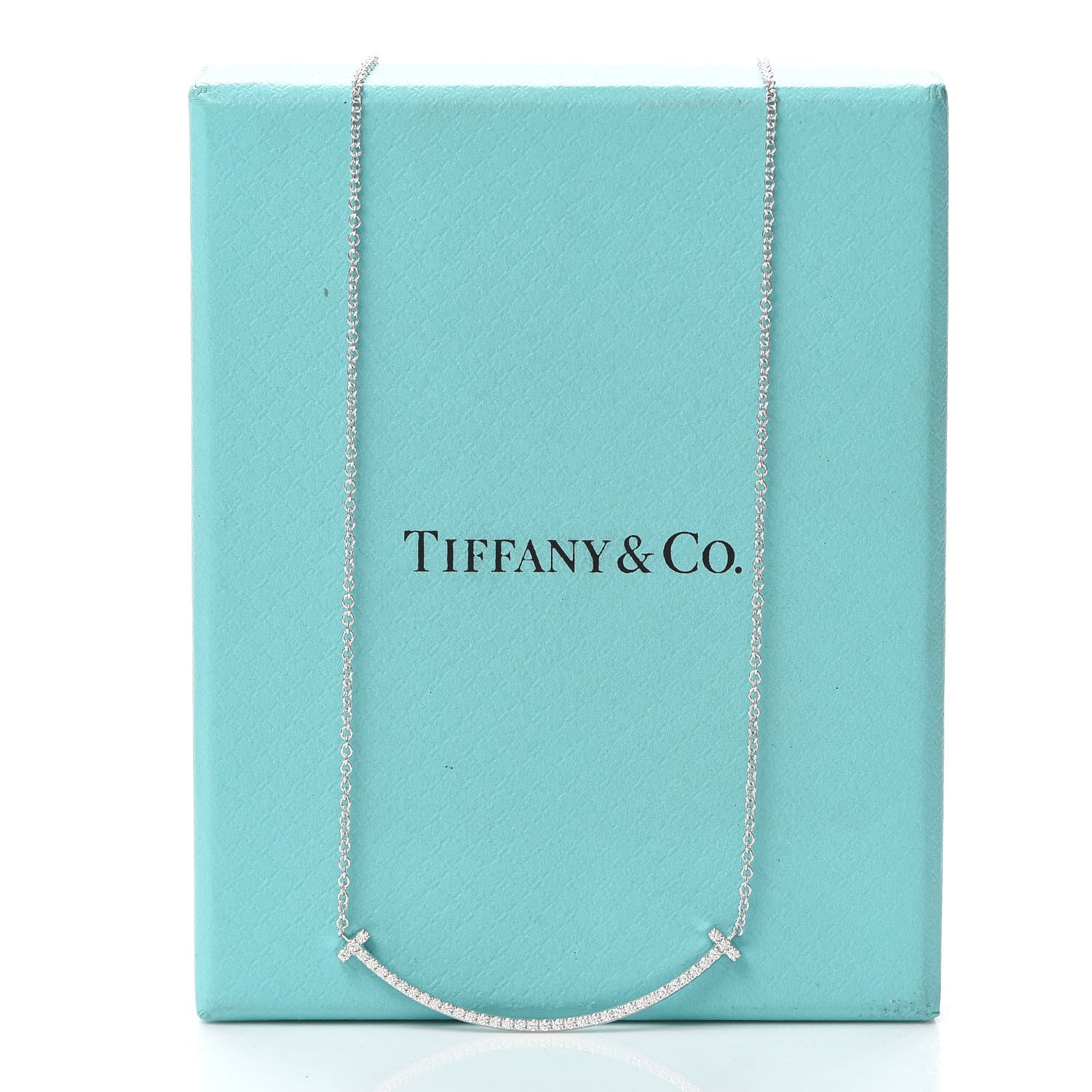 Tiffany 18K White Gold Diamond Small T Smile Pendant Necklace 6 of 6