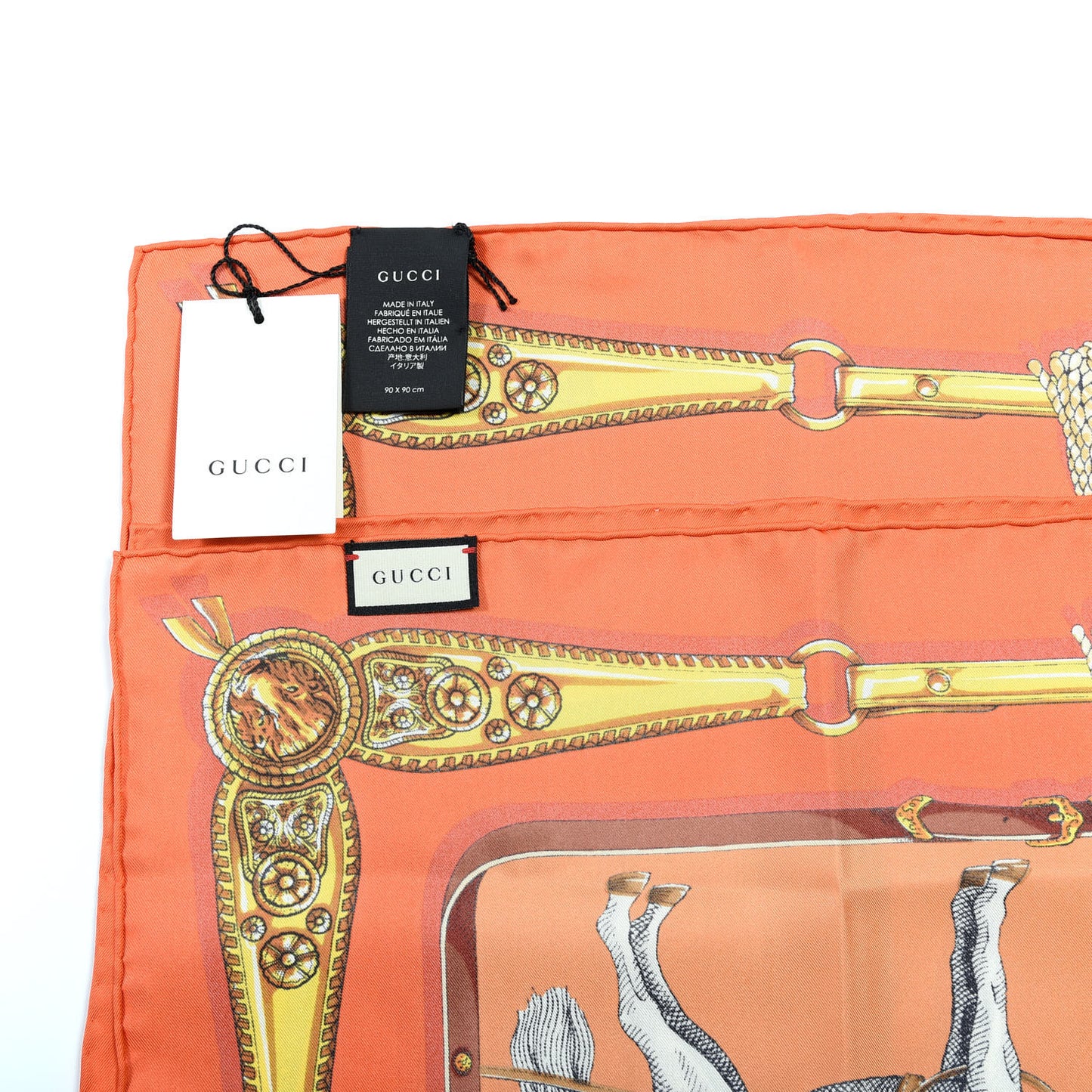 Silk Horses and Tassels Print Scarf Orange
