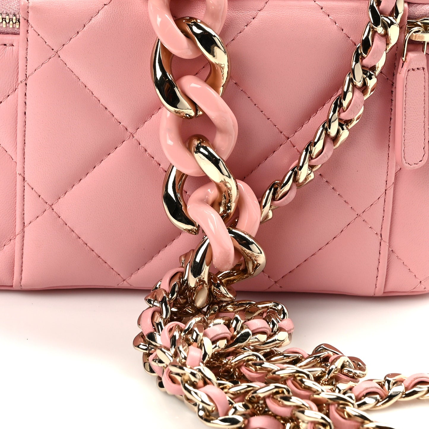Lambskin Resin Elegant Chain Vanity Case Pink