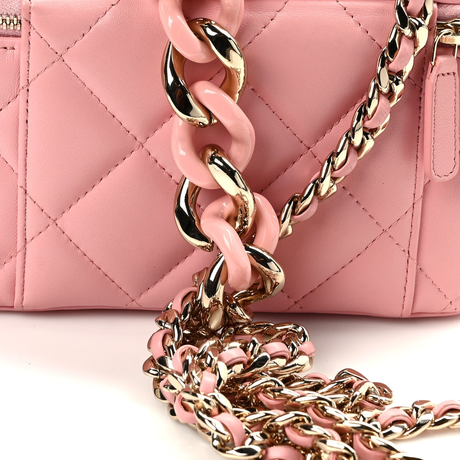 Chanel Lambskin Resin Elegant Chain Vanity Case Pink 13 of 13