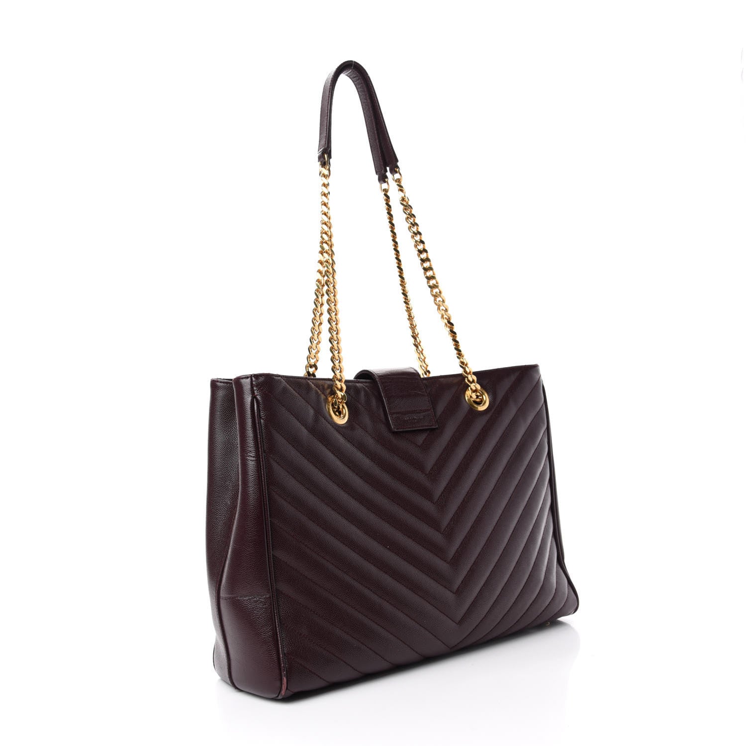 Saint Laurent Grain de Poudre Matelasse Chevron Large Monogram Shopping Bag Amarena 3 of 21
