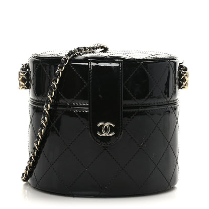Chanel Patent Quilted Round Clutch With Chain Black 1 of 10