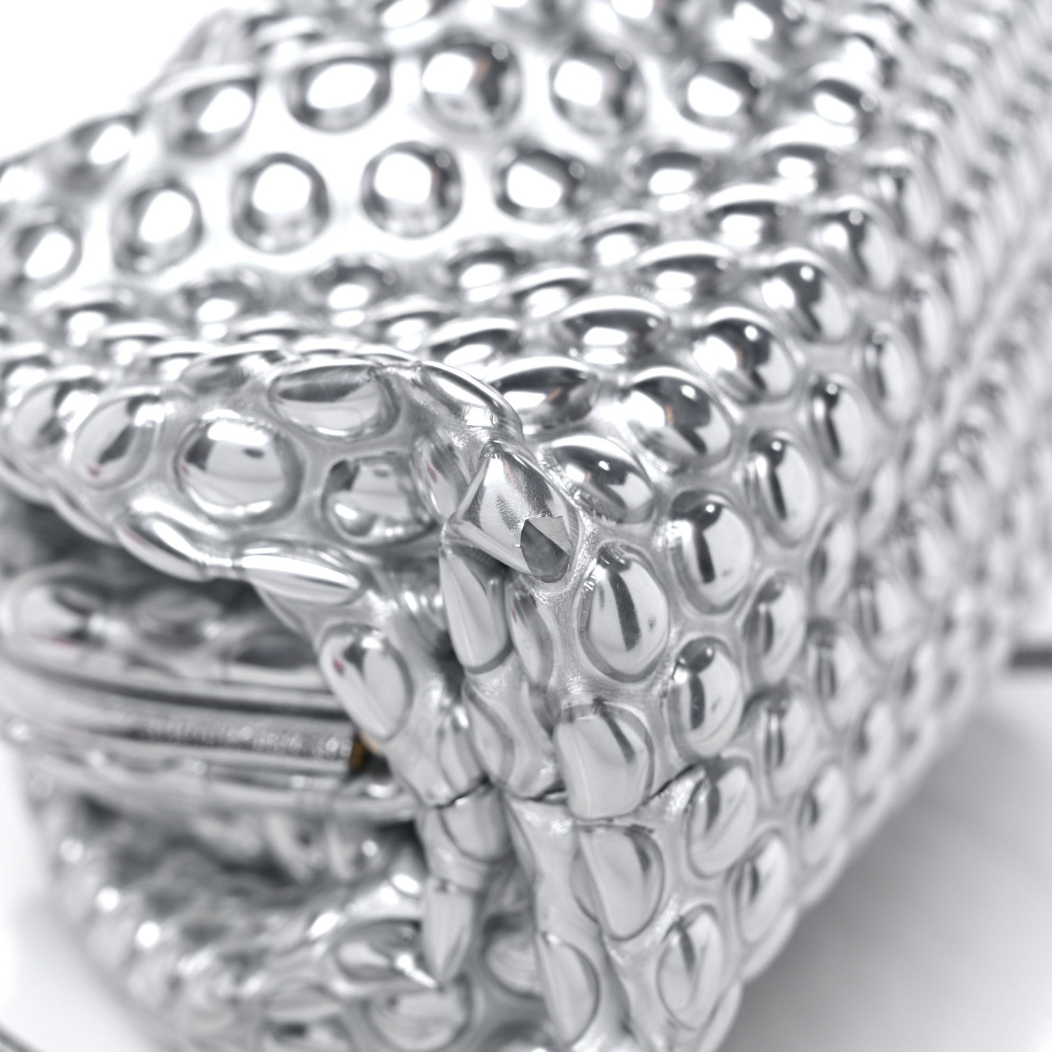 Bottega Veneta Metallic Fabric Bubble Wrap The Mini Pouch Silver 9 of 9