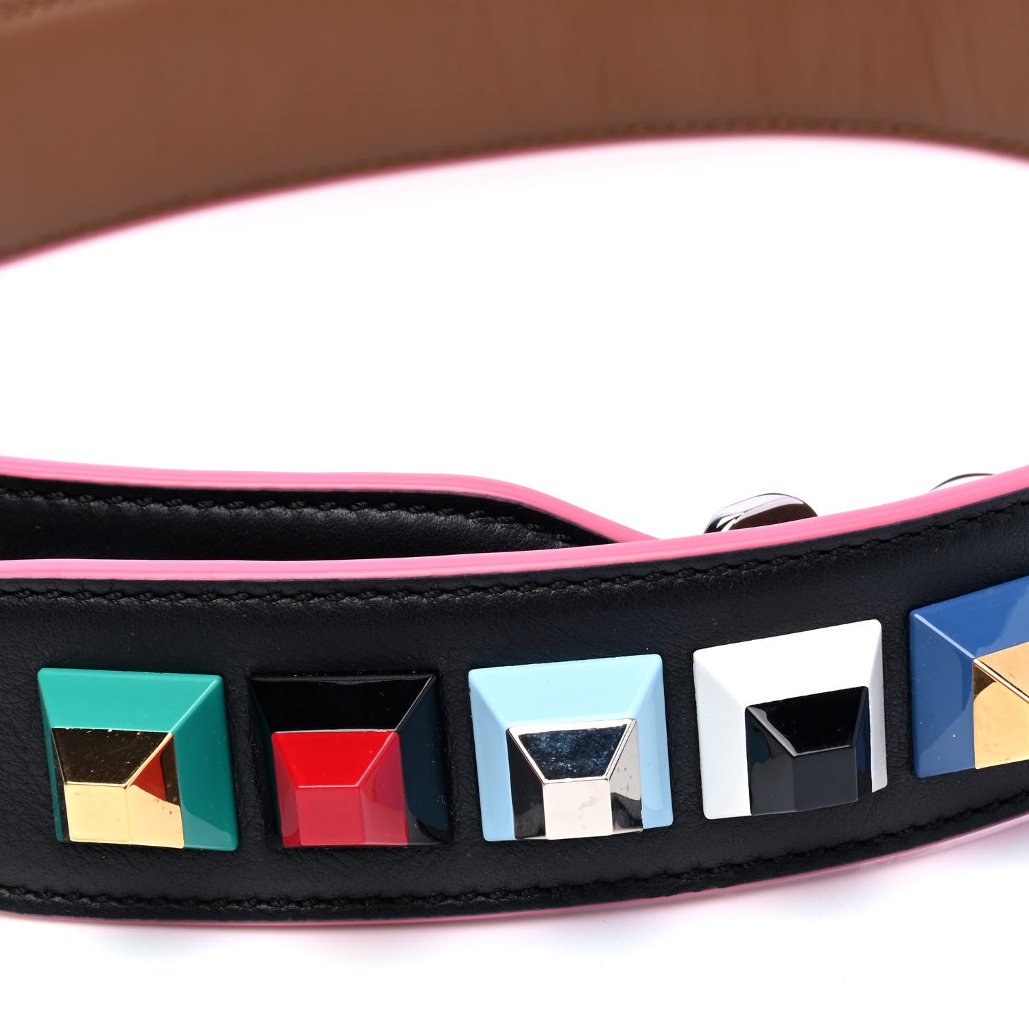 Fendi Vitello Dolce Plexiglass Bi-Color Studded Strap You Black Brownie Multicolor 6 of 6